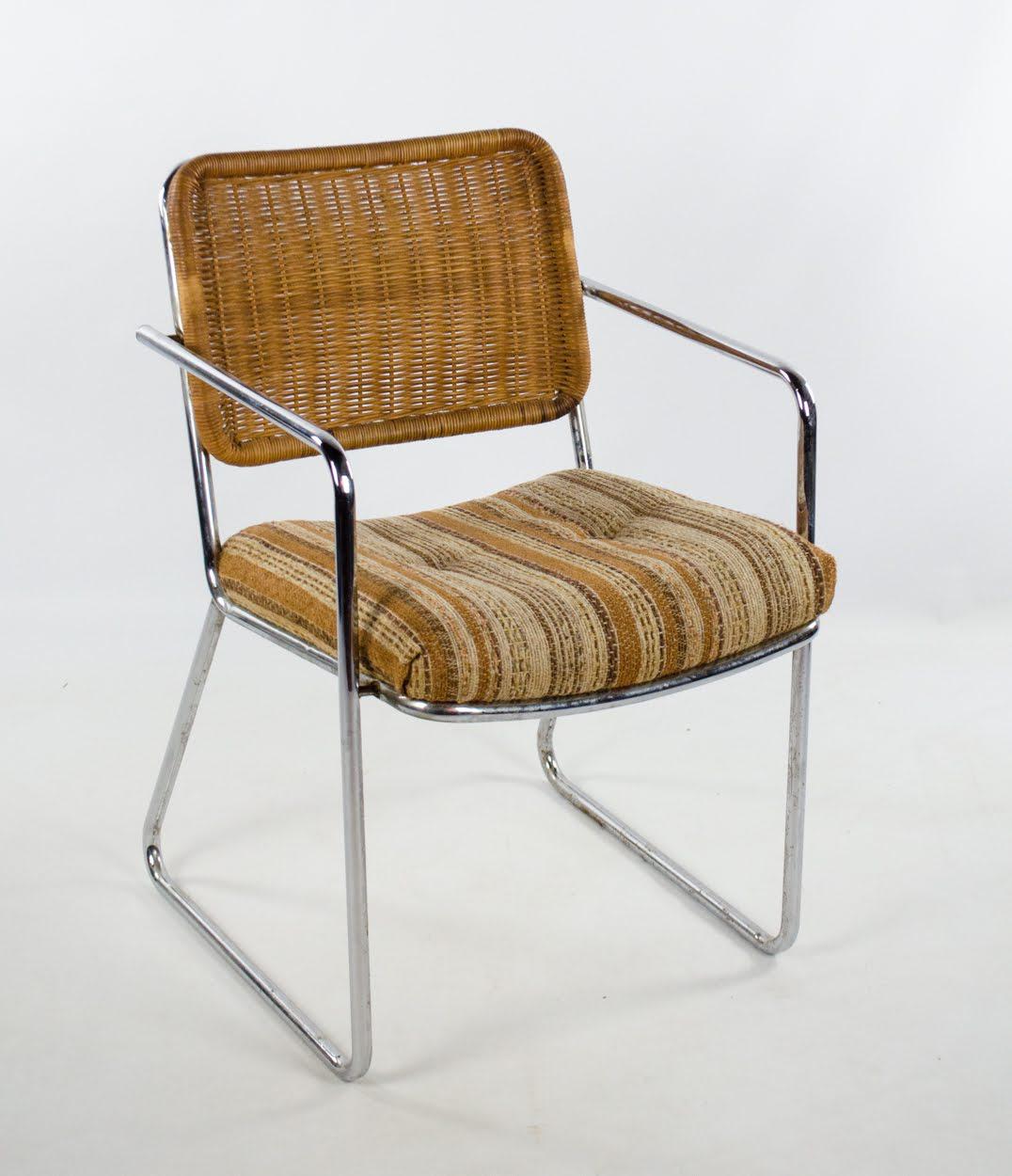 Chromcraft Mid Century Modern Rattan and Chrome Dining Chairs