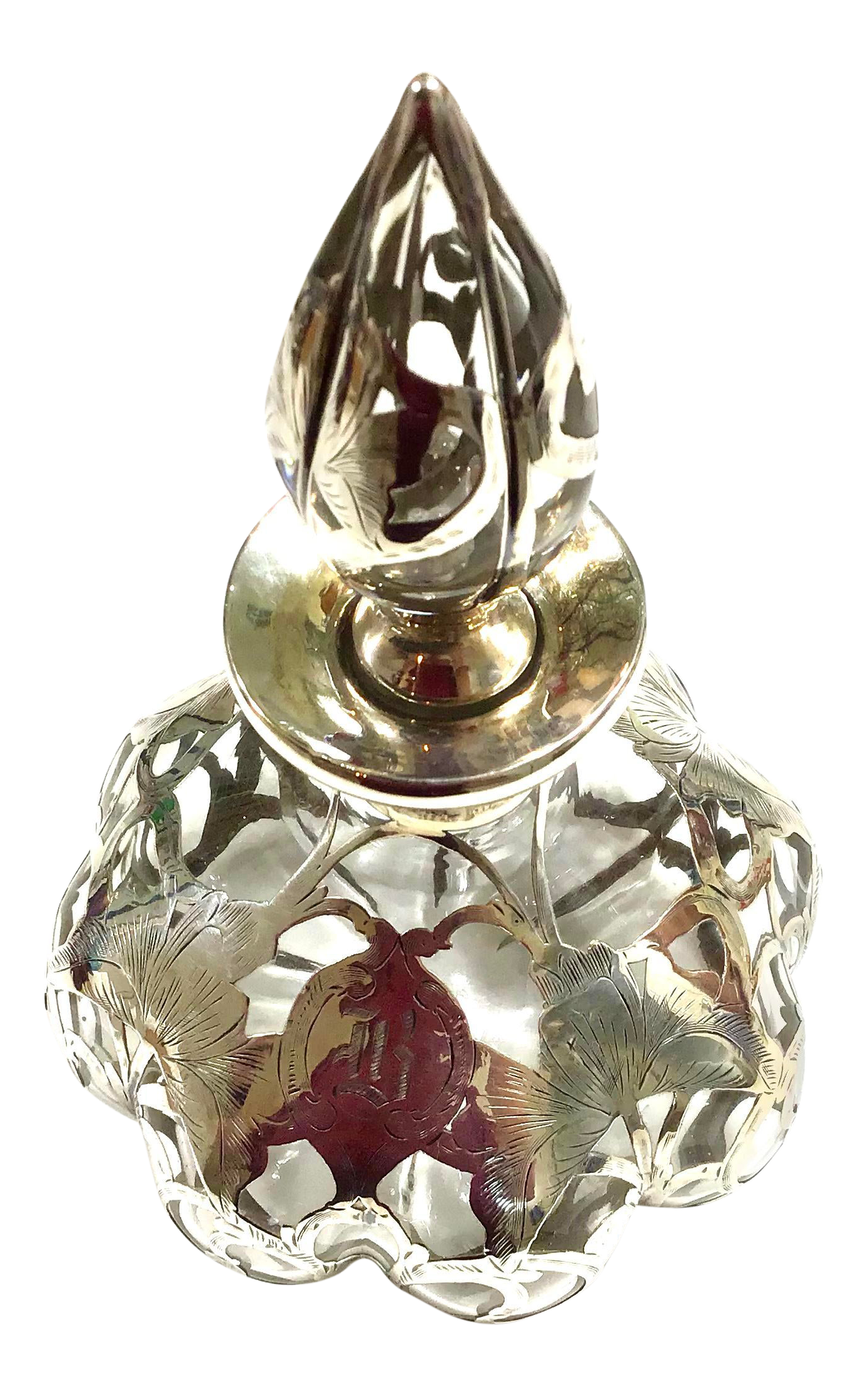 Vintage American Glass Perfume Bottle With Silver Overlay Chairish
