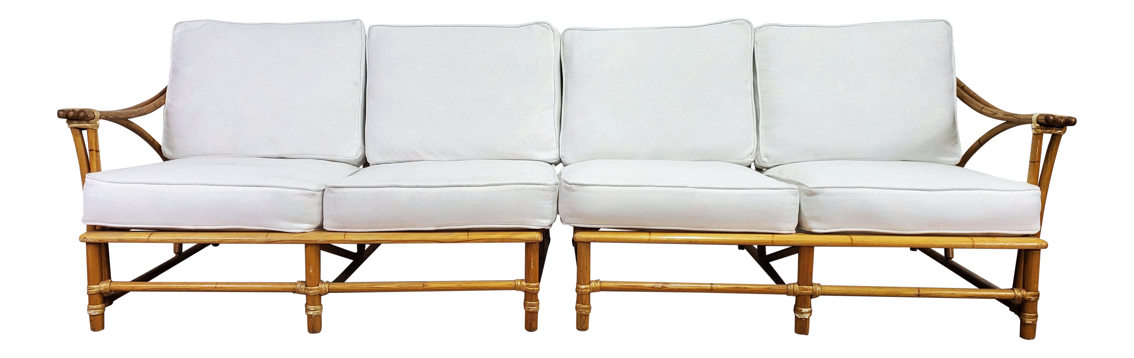 Vintage Boho Modern Bamboo White Linen Couch Sofa Chairish