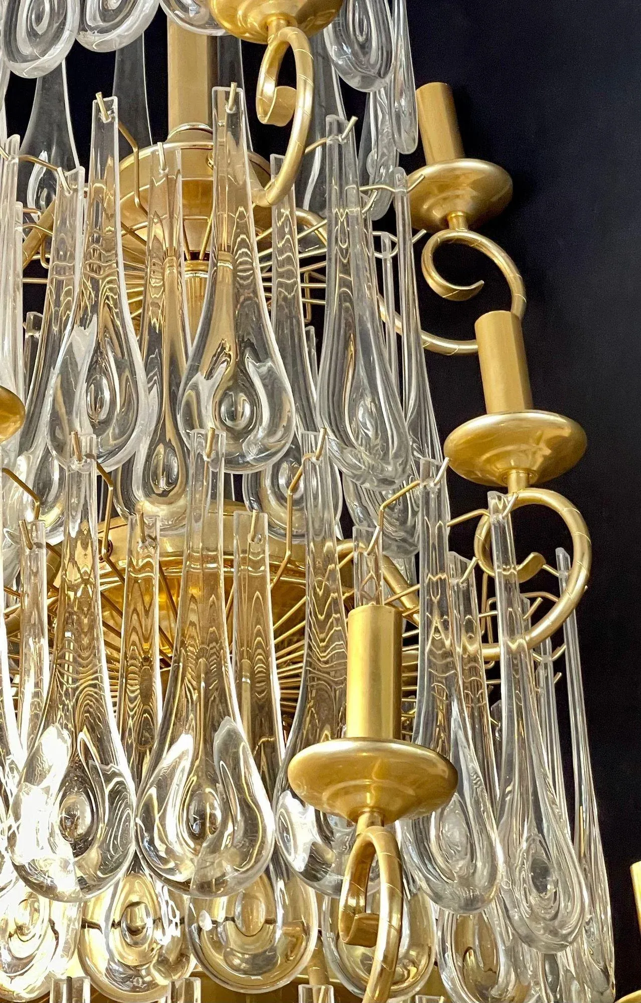 Hollywood Regency Gilt Bronze and Crystal Chandelier