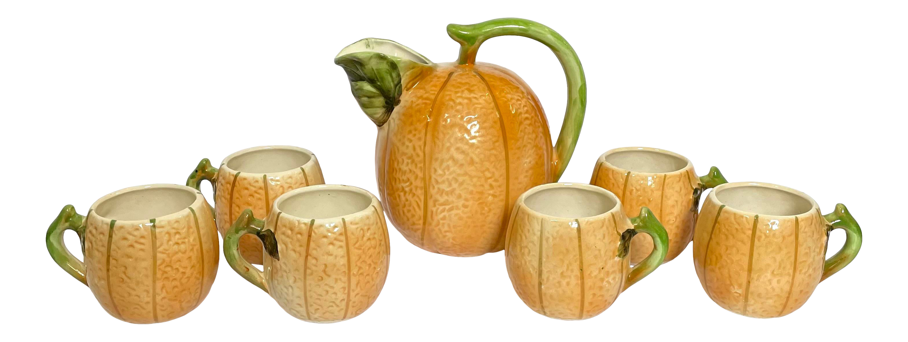 The Haldon Group Ceramic Cantelope Pitcher and 6 Cups | Chairish