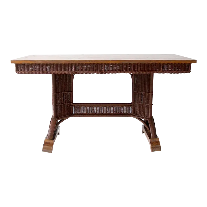 Antique Heywood Wakefield Wicker Table Chairish