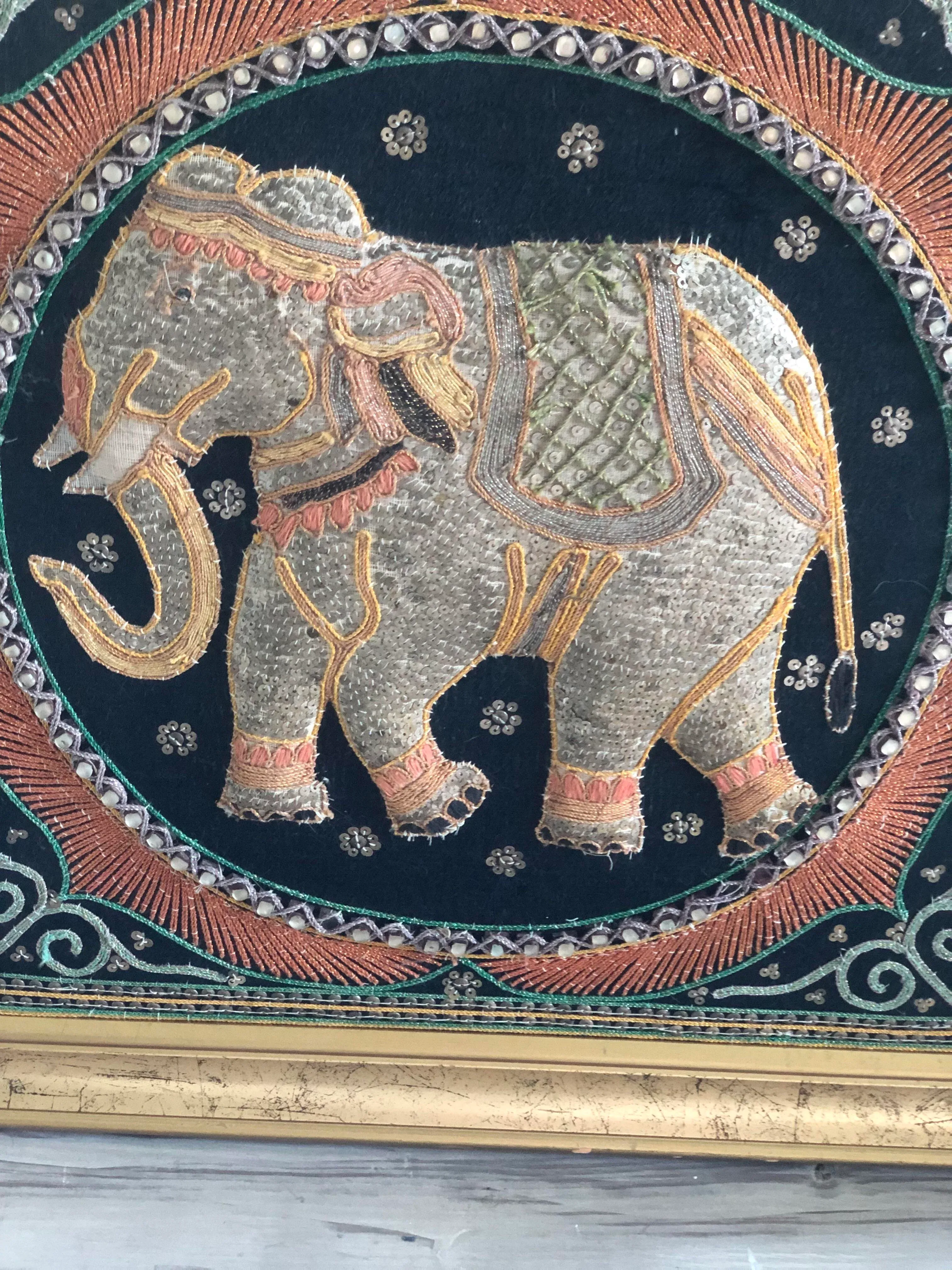 1960s Burmese Elephant Kalaga Tapestry-Framed