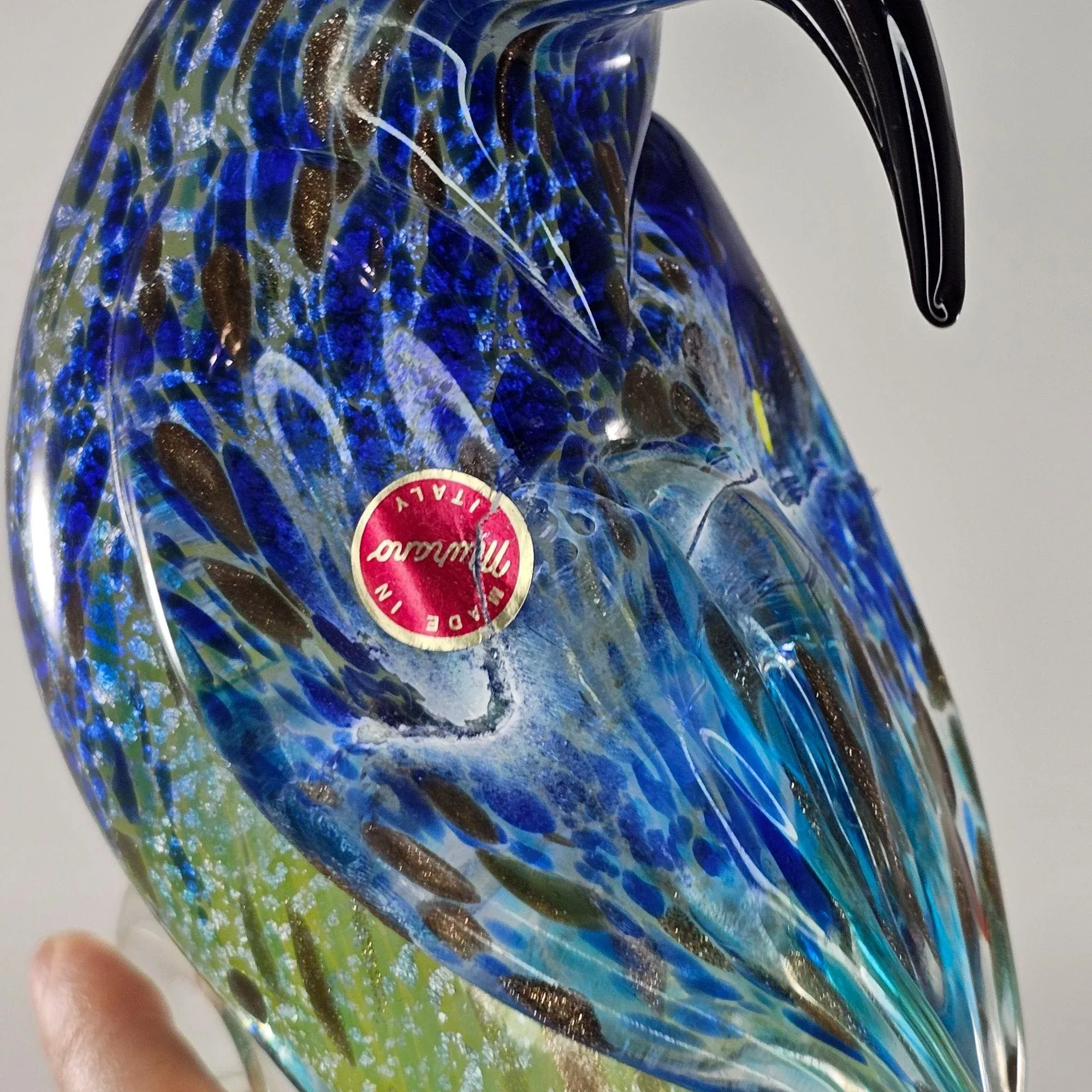 Mid 20th Century Formia Vetri Di Murano Italy Bird Blue Green
