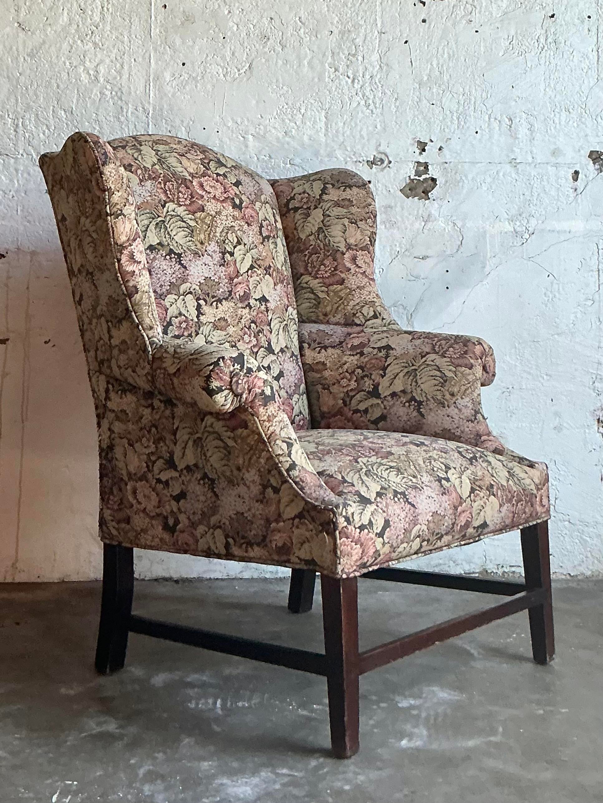 Vintage Boho Tapestry Wingback Chair Chairish
