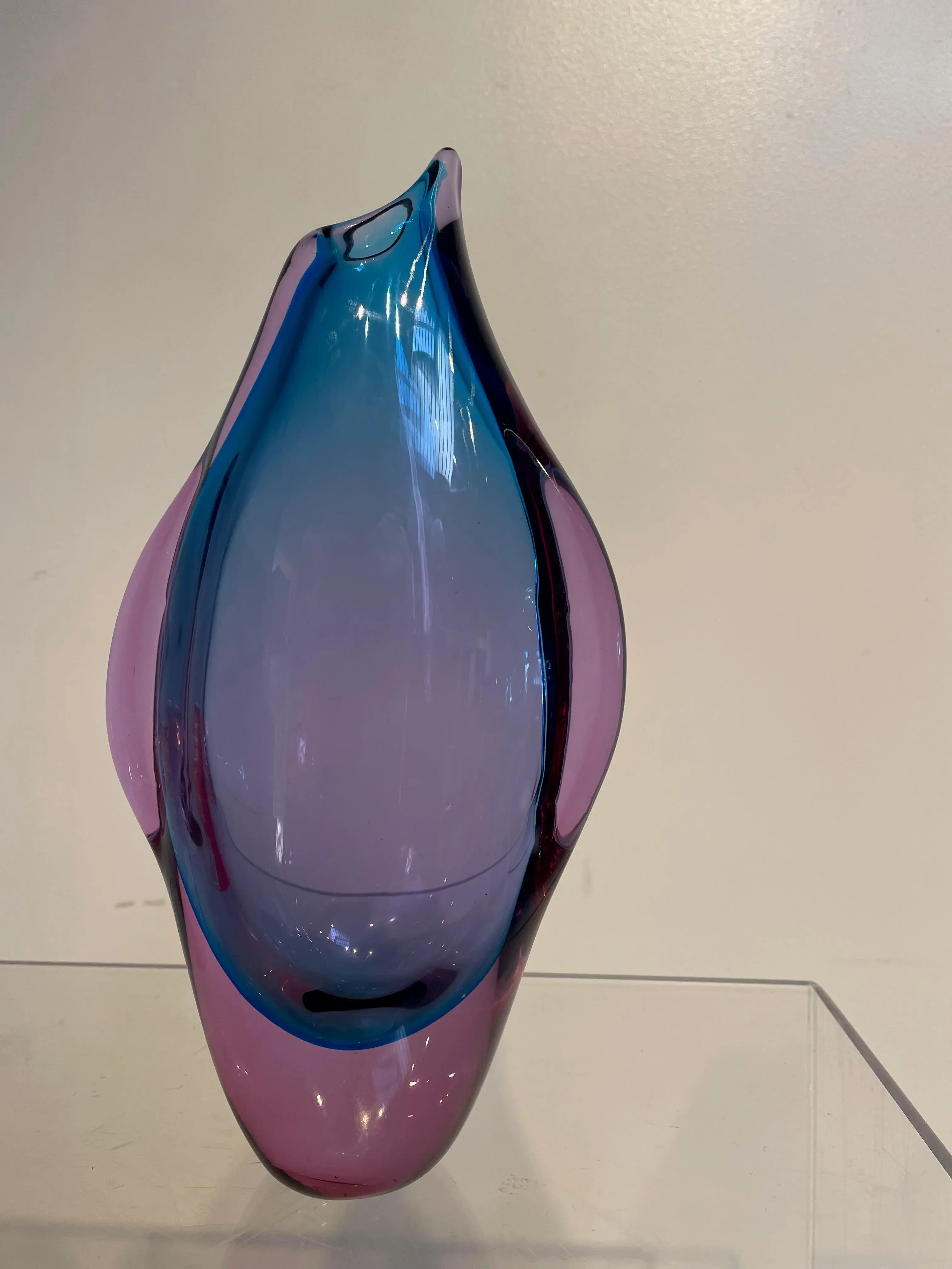 1970s Flavio Poli Penguin Large Sommerso Murano Vase Mid-Century