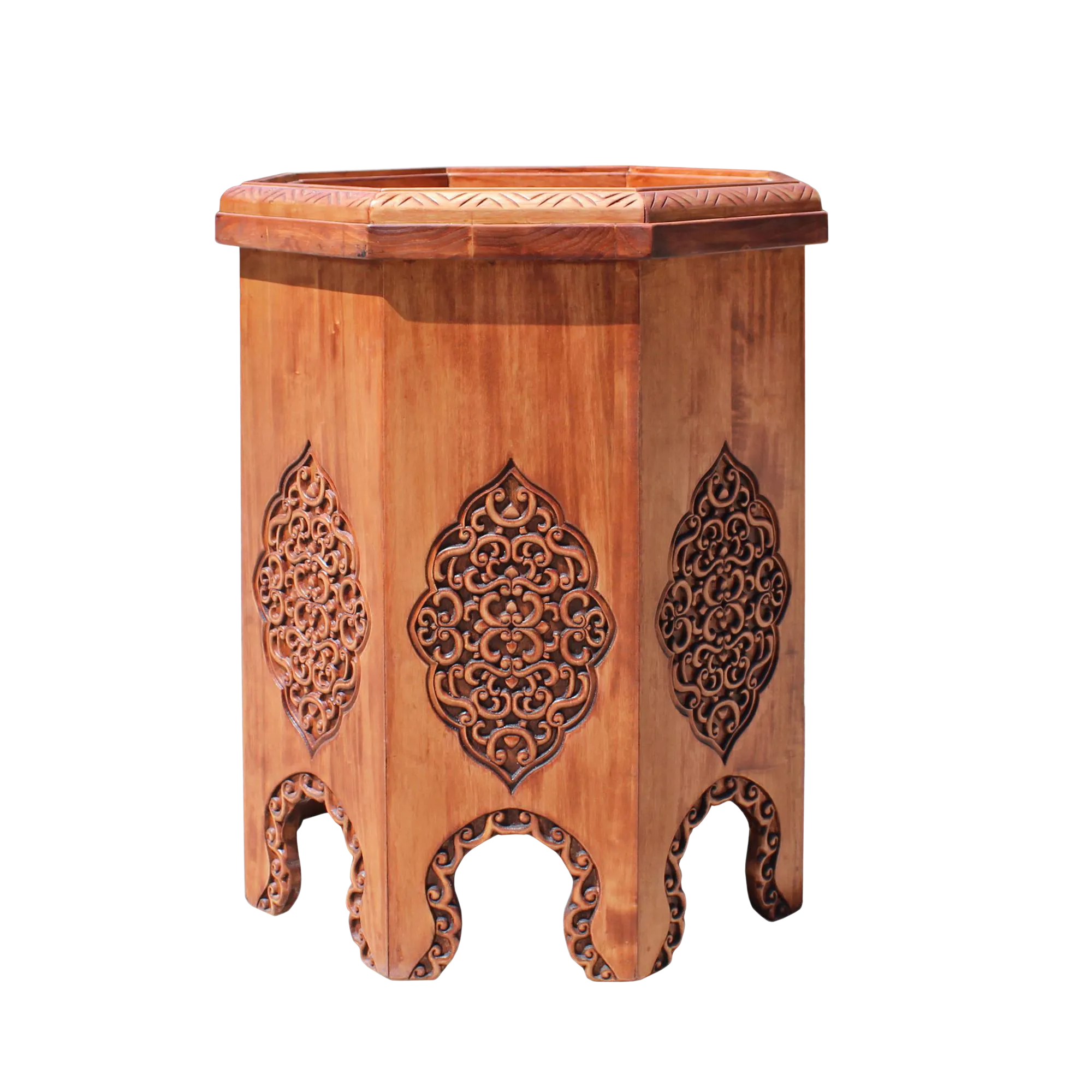 Asian Octagon Floral Relief Carving Side Table Stand Chairish