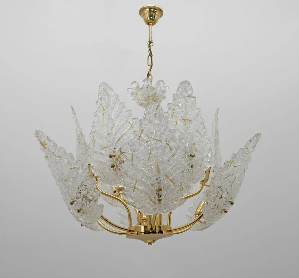 Mid-Century Italian Modern Brass and Murano Glass Chandelier, 1970s