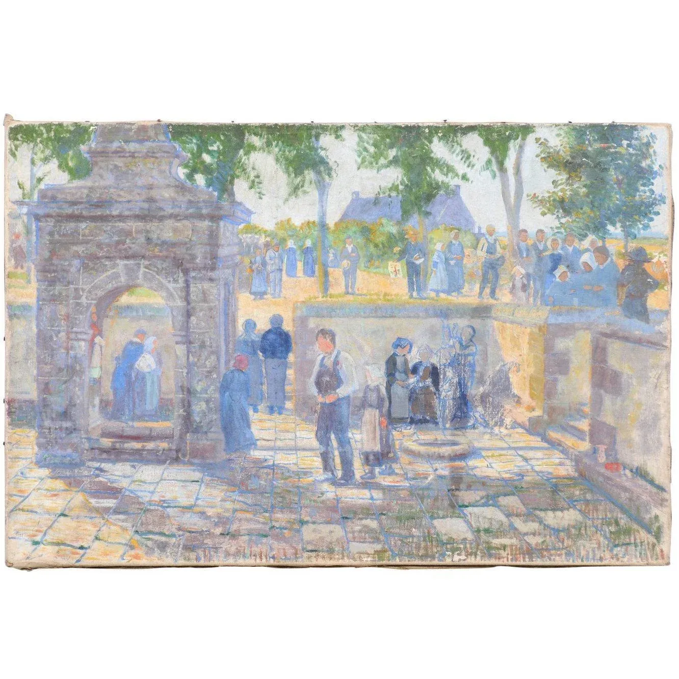 Late 19th Century French Figurative Provençal Oil Painting of a Social Gathering