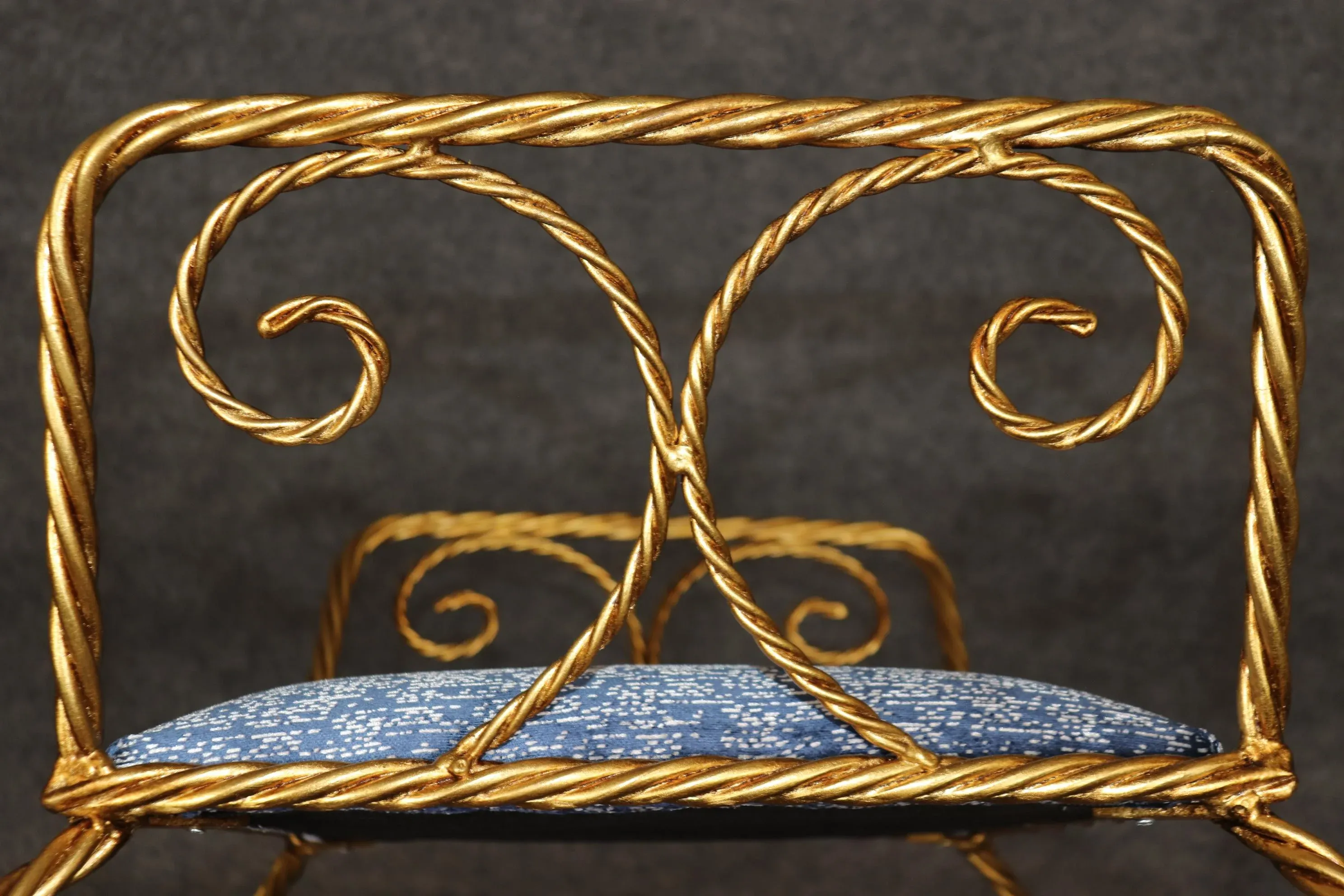 Pair of Glamorous Genuine Gold Leaf Iron Italian Rope and Tassle Stools Benches