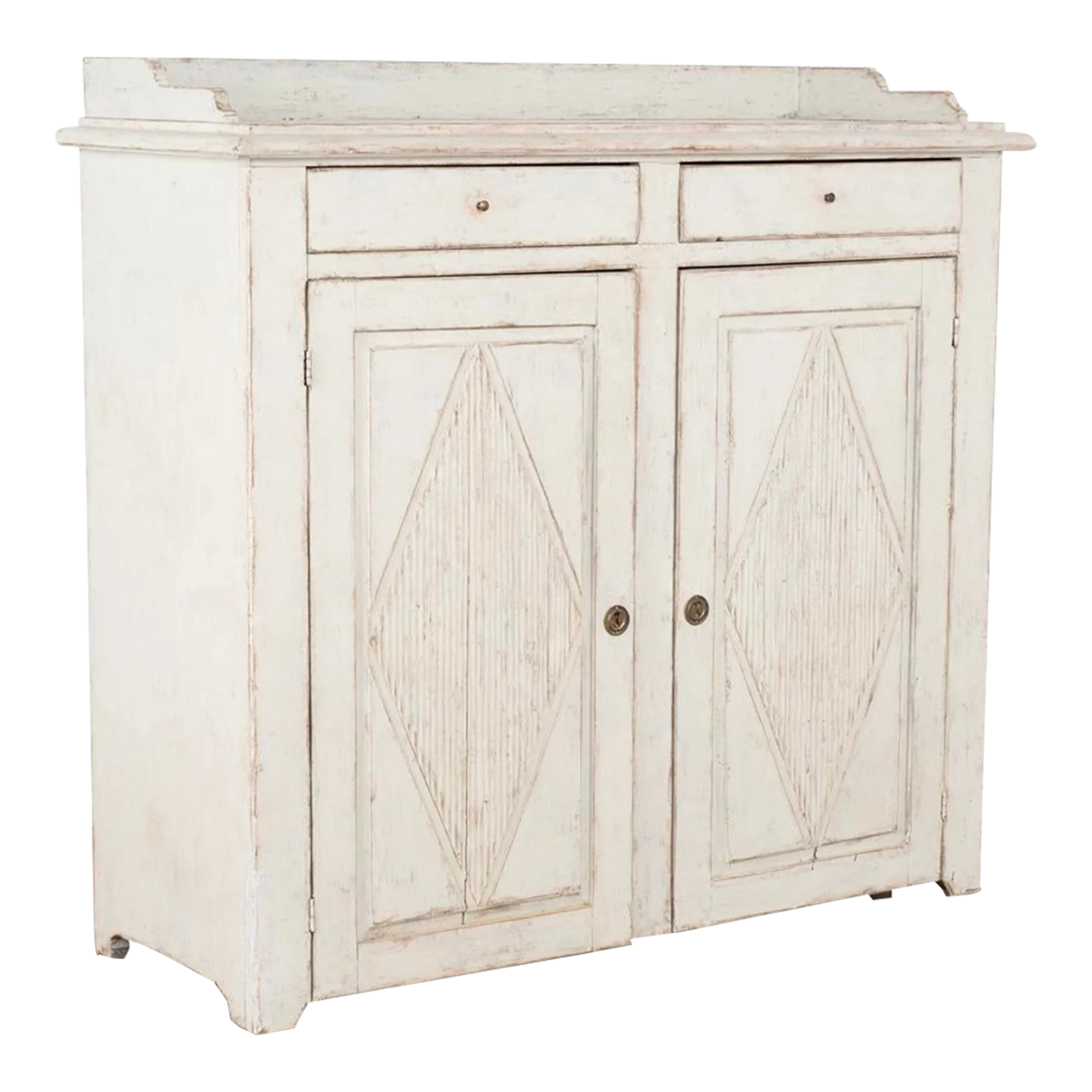 Antique Gustavian White Painted Tall Sideboard Buffet Server From