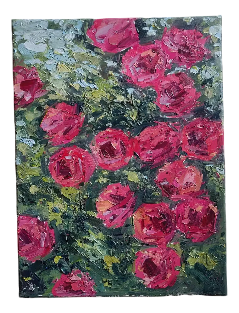 Vivek Mandalia, Pink Roses, Oil on Canvas