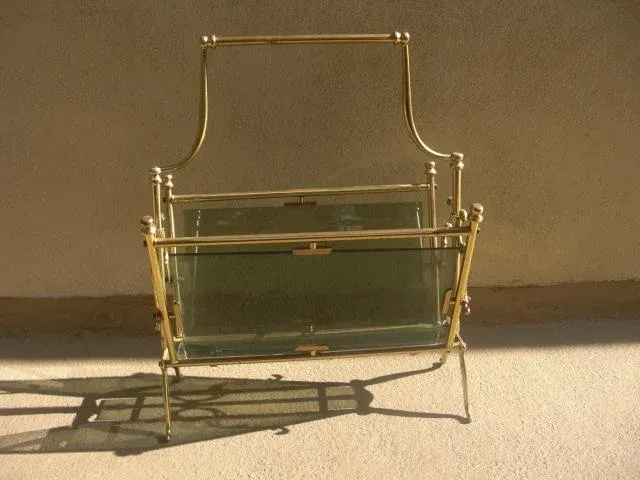 1950s Italian Brass and Smoked Glass Magazine Rack
