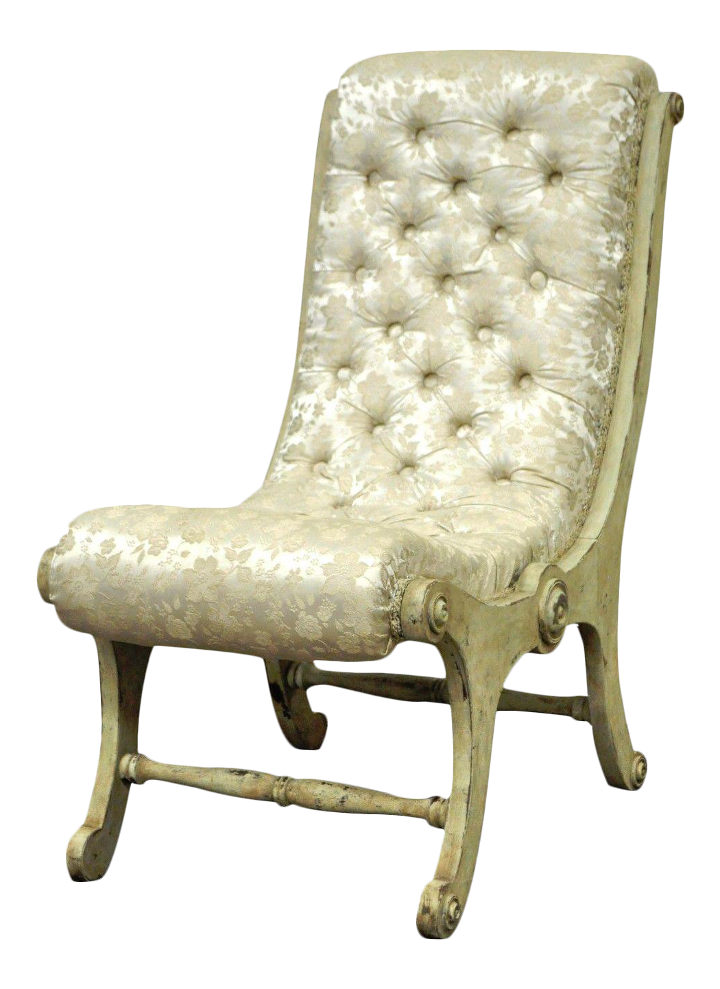 Vintage Japanese Obi Chair Slipper Carved Wood Distress Painted Accent