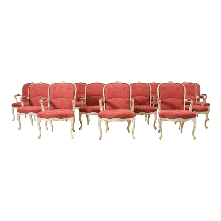 Set of Twelve Country French Provincial Style Painted Dining Chairs