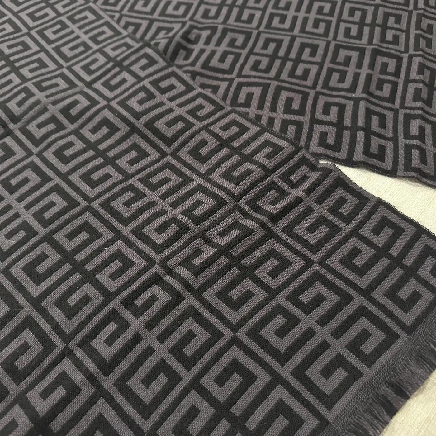 1990s Vintage Grey and Black Wool Continuous Logo Scarf by