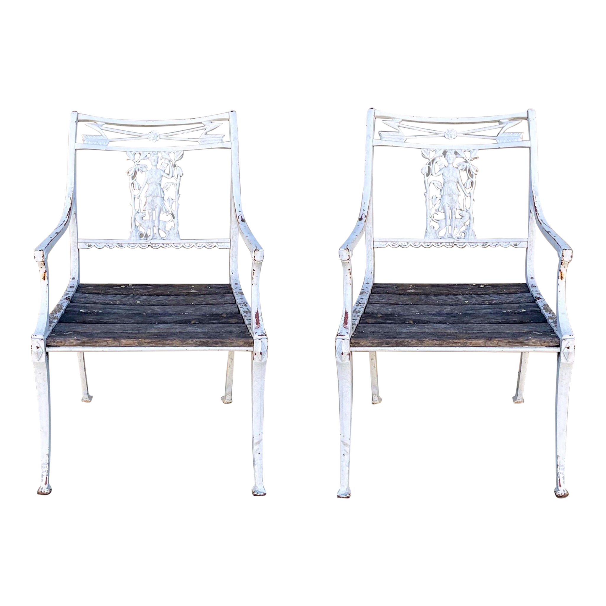 Early 20th Century Neoclassical Style Iron Molla Diana the Huntress Chairs,  Pair | Chairish