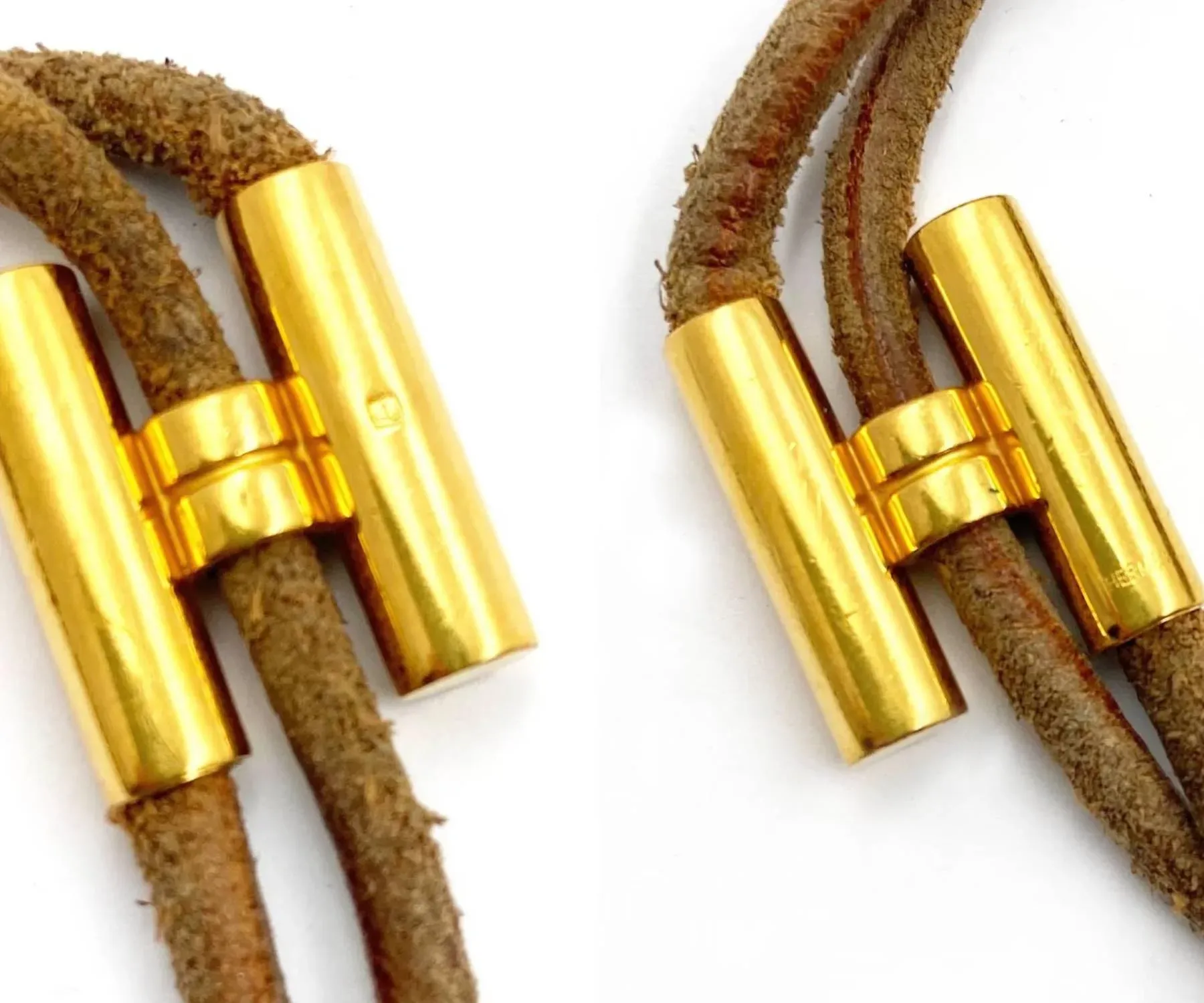 Hermes Gold Plated H Tournis Leather Bracelet | Chairish