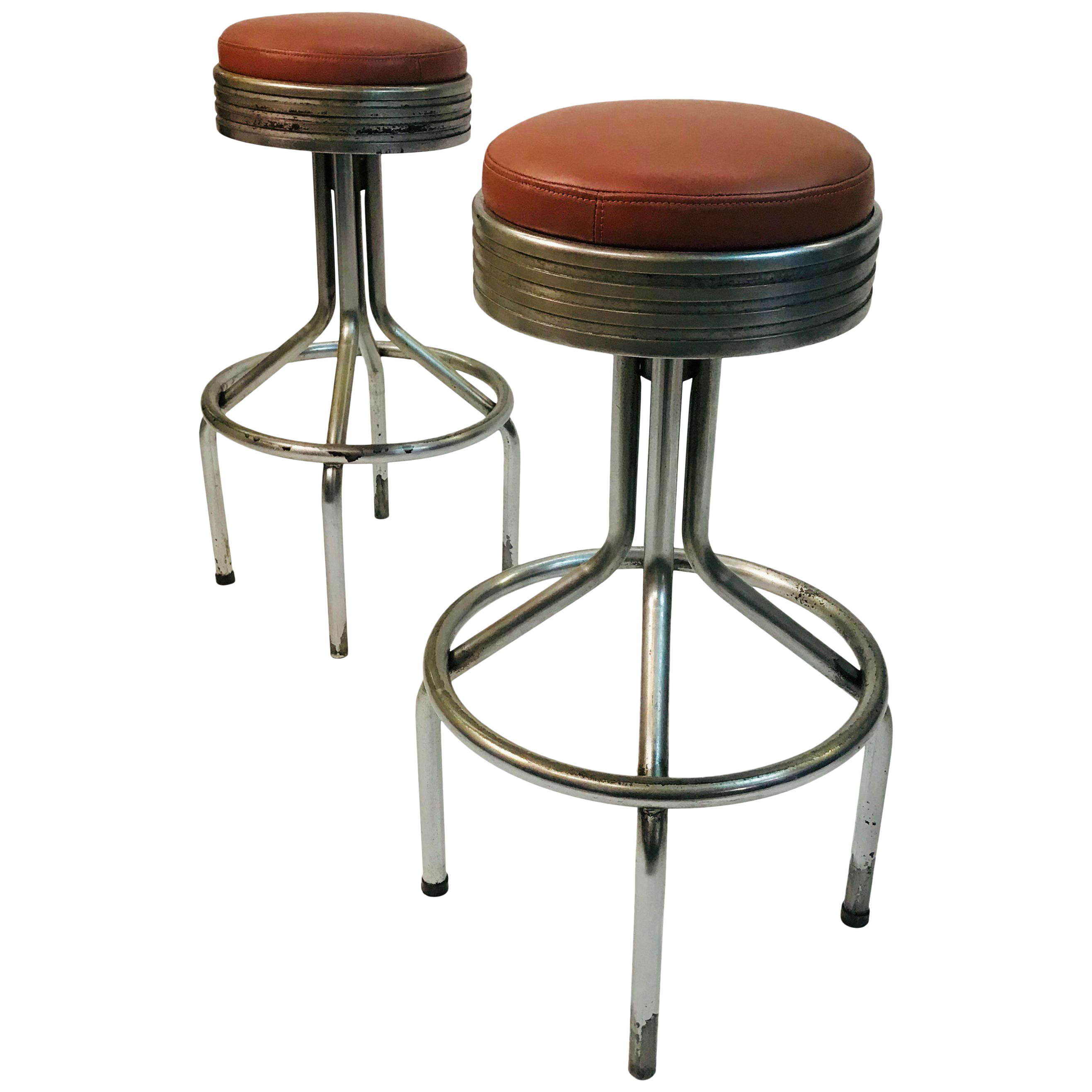 Vintage Mid Century Kem Weber Tubular Chrome Swivel Bar Stools A Pair Chairish