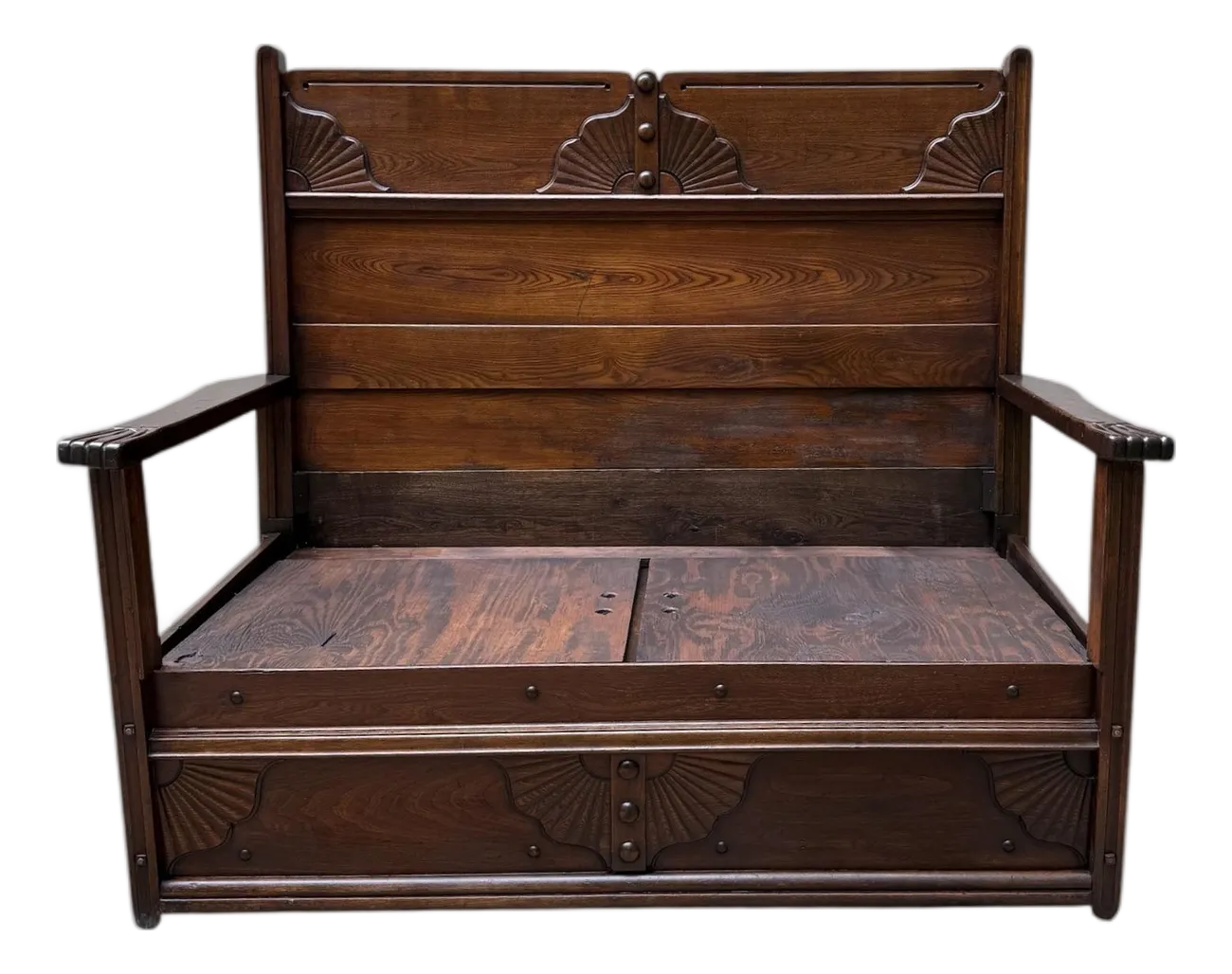 Late 19th Century Antique Victorian Eastlake High Back Box Settle