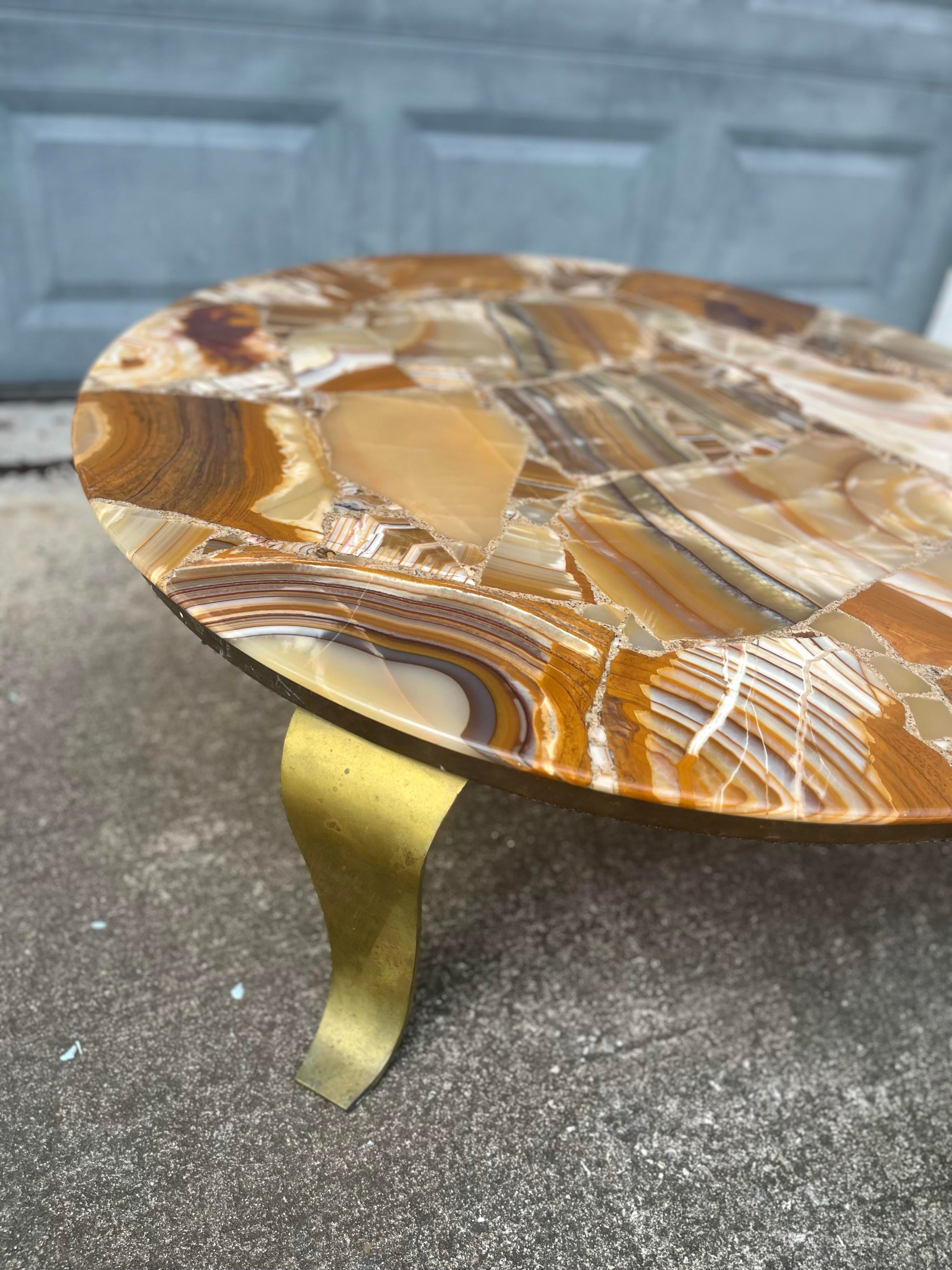Vintage Onyx Coffee Table With Brass Base | Style of Arturo