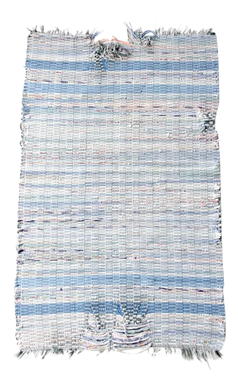 Early 20th Century Vintage Blue Farmhouse Rag Rug | Chairish
