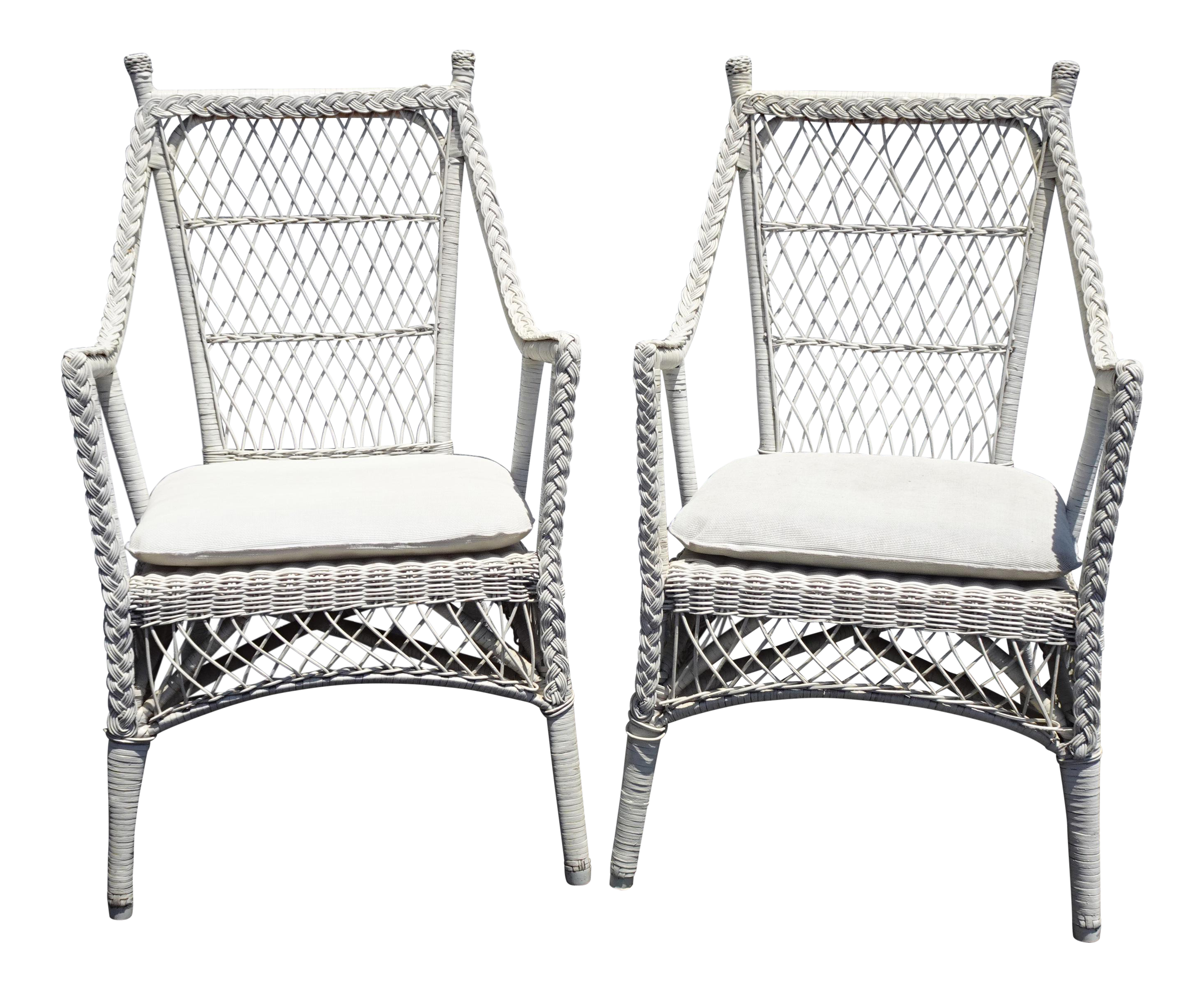 Pair Vintage French Country White Wicker Accent Chairs Chairish