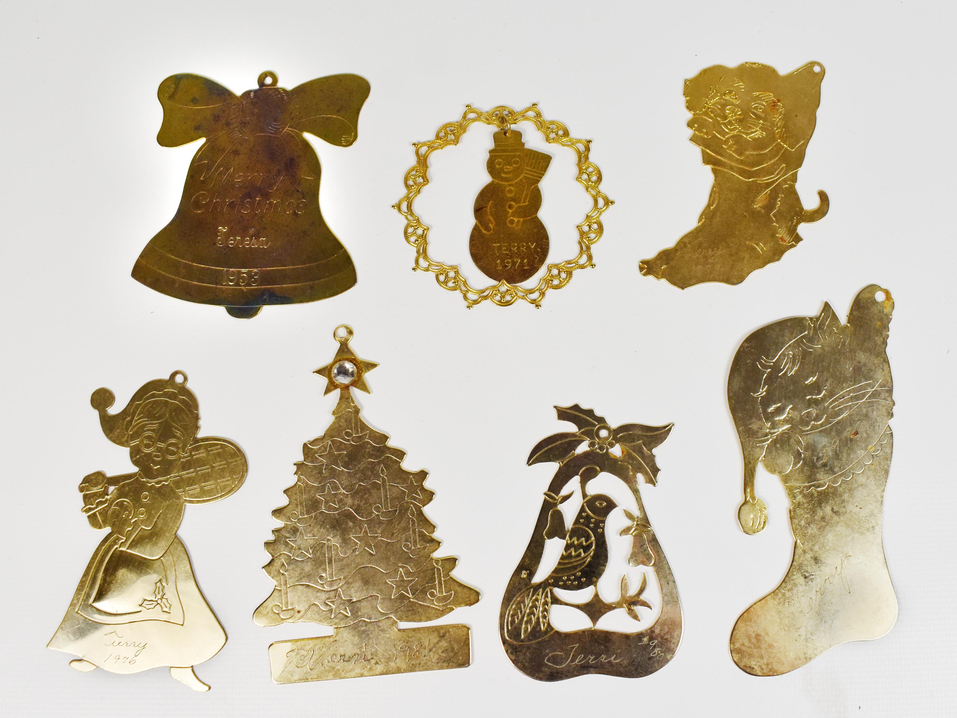 Vintage Mid 20th Century Assorted Brass Christmas Ornaments