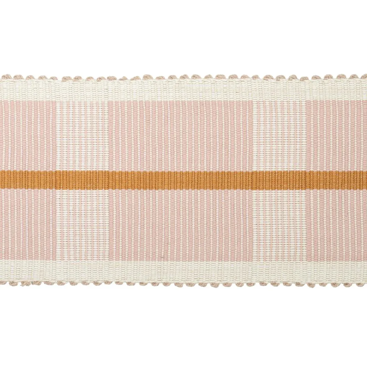 Schumacher x Stephanie Seal Brown Calcada Tape Wide Trim in Rose Quartz