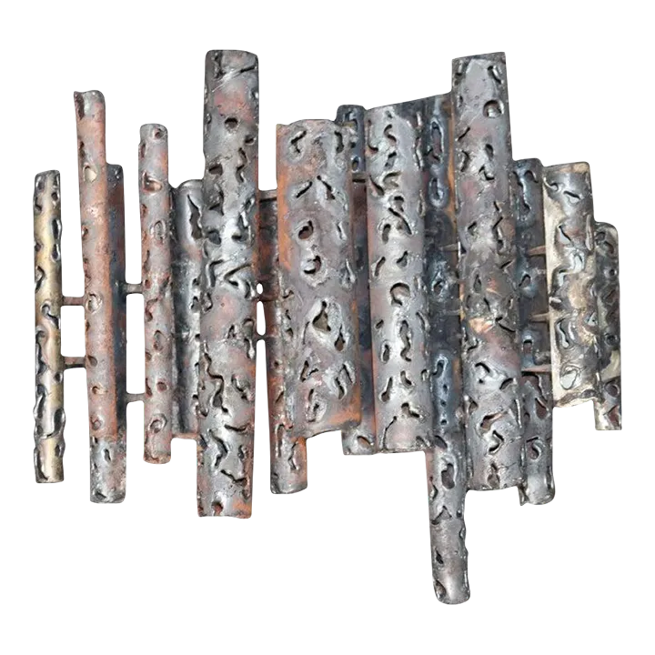 MidCentury Modern Metal Brutalist Wall Art in the Manner of Paul Evans