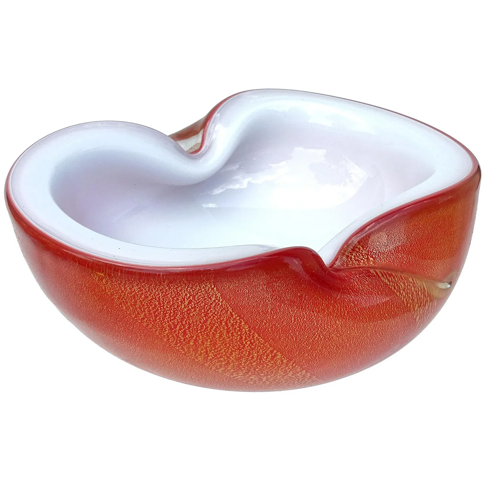 Vintage Murano Barbini White Orange Gold Flecks Italian Art Glass