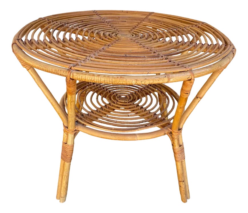 Rattan Round Table, 1960s | Chairish