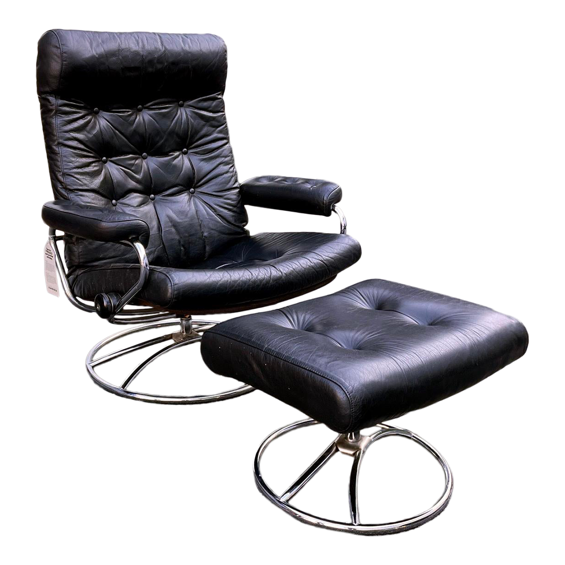 1990s Vintage Ekornes Stressless Black Leather Recliner Chair with