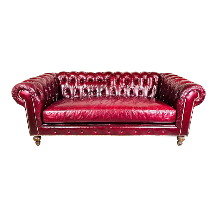 English Style Chesterfield Cordovan Oxblood Tufted Leather Sofa Chairish