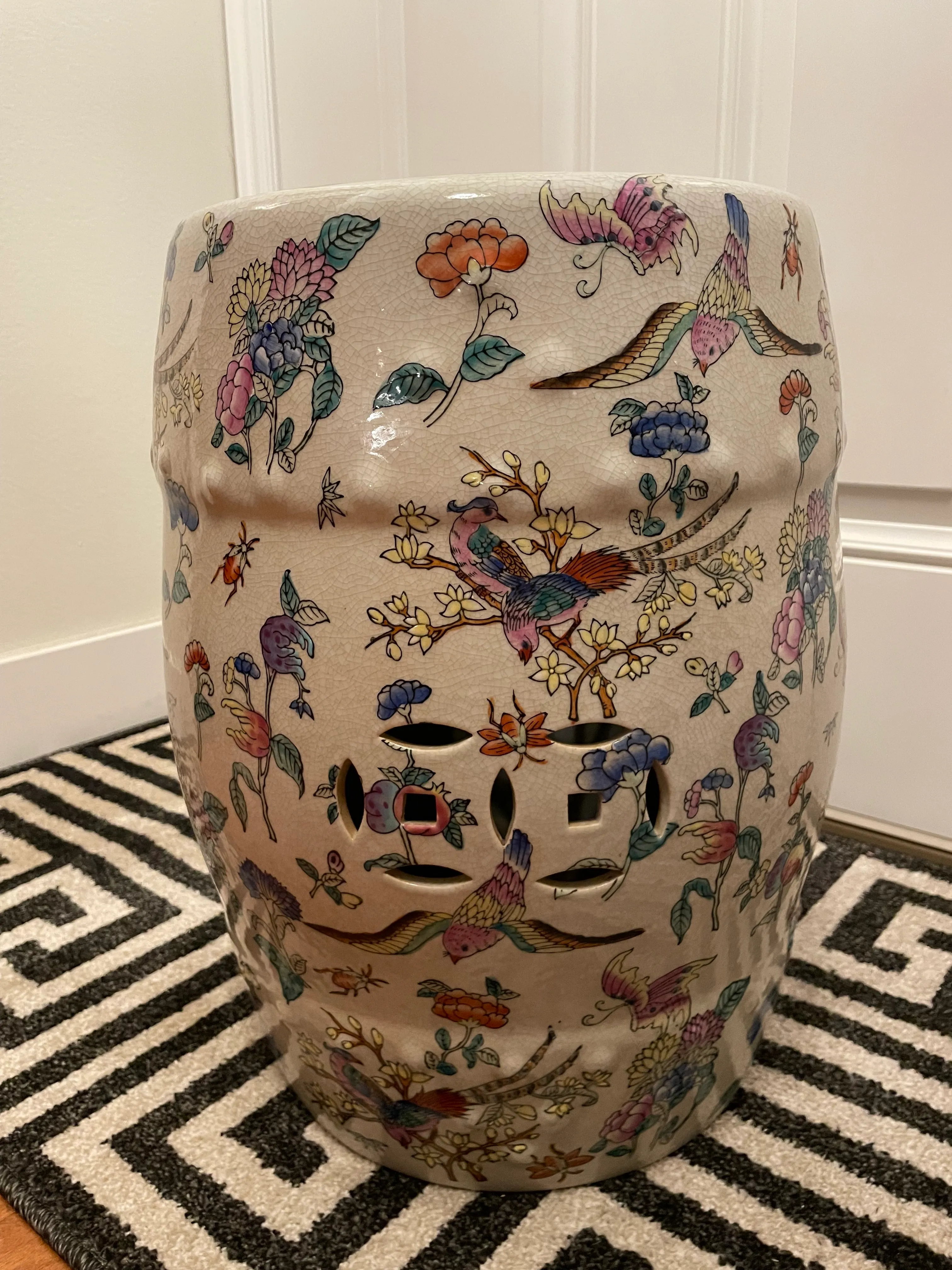 Chinoiserie Famille Rose Floral and Fauna Porcelain Garden Stool