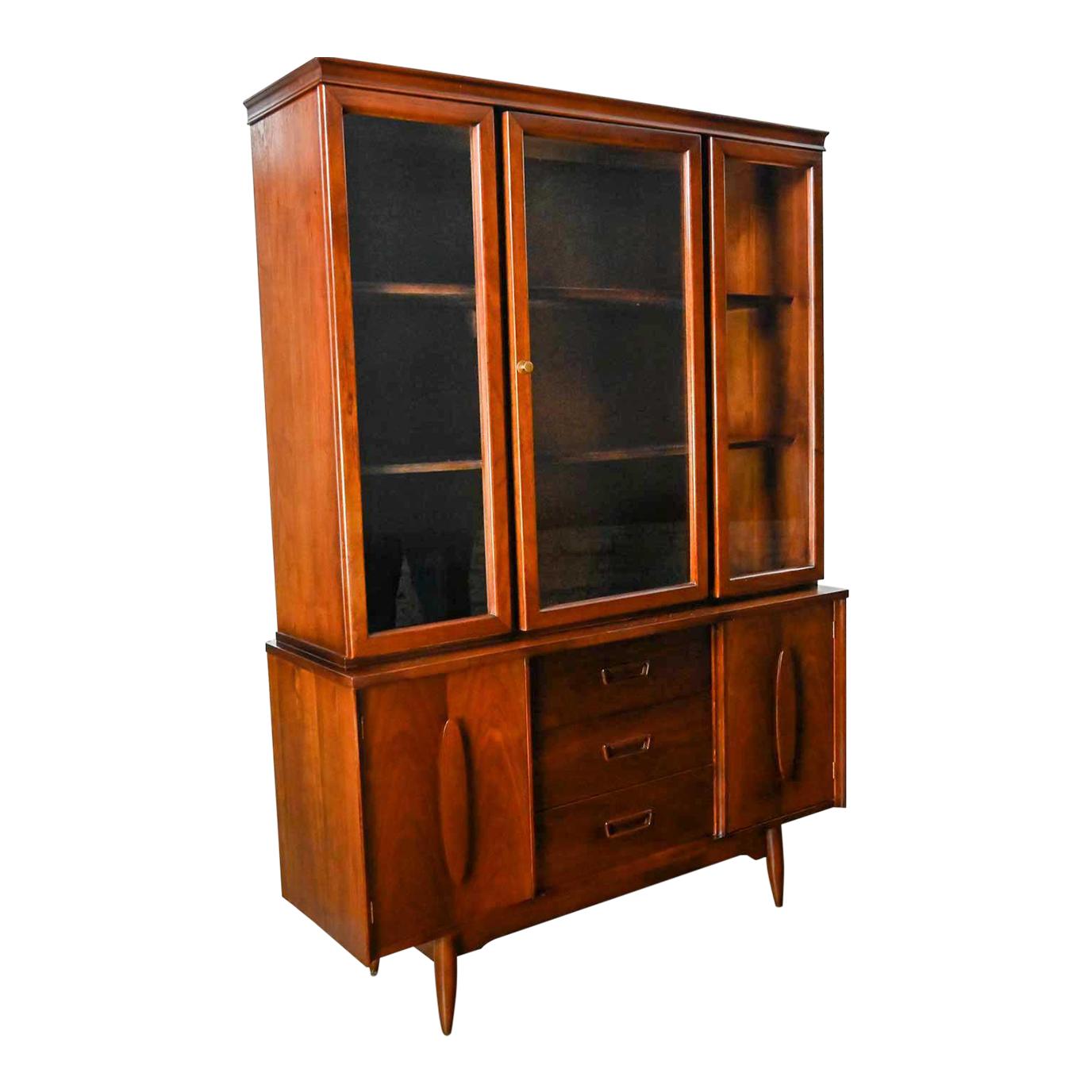 MidCentury Modern 1 Piece Walnut Veneer China Hutch Attributed to