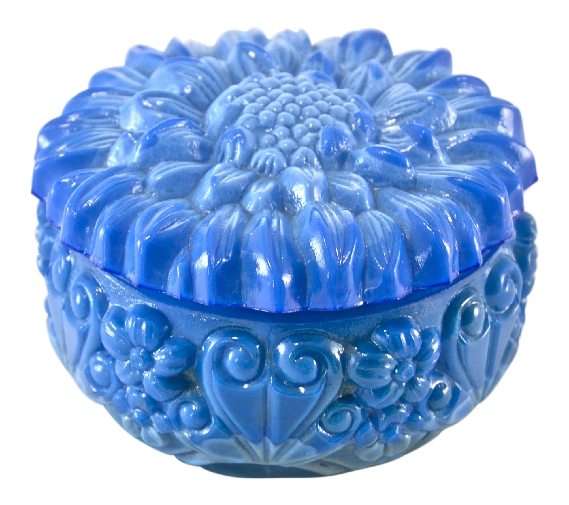 Blue Slag Glass Sunflower Box Chairish