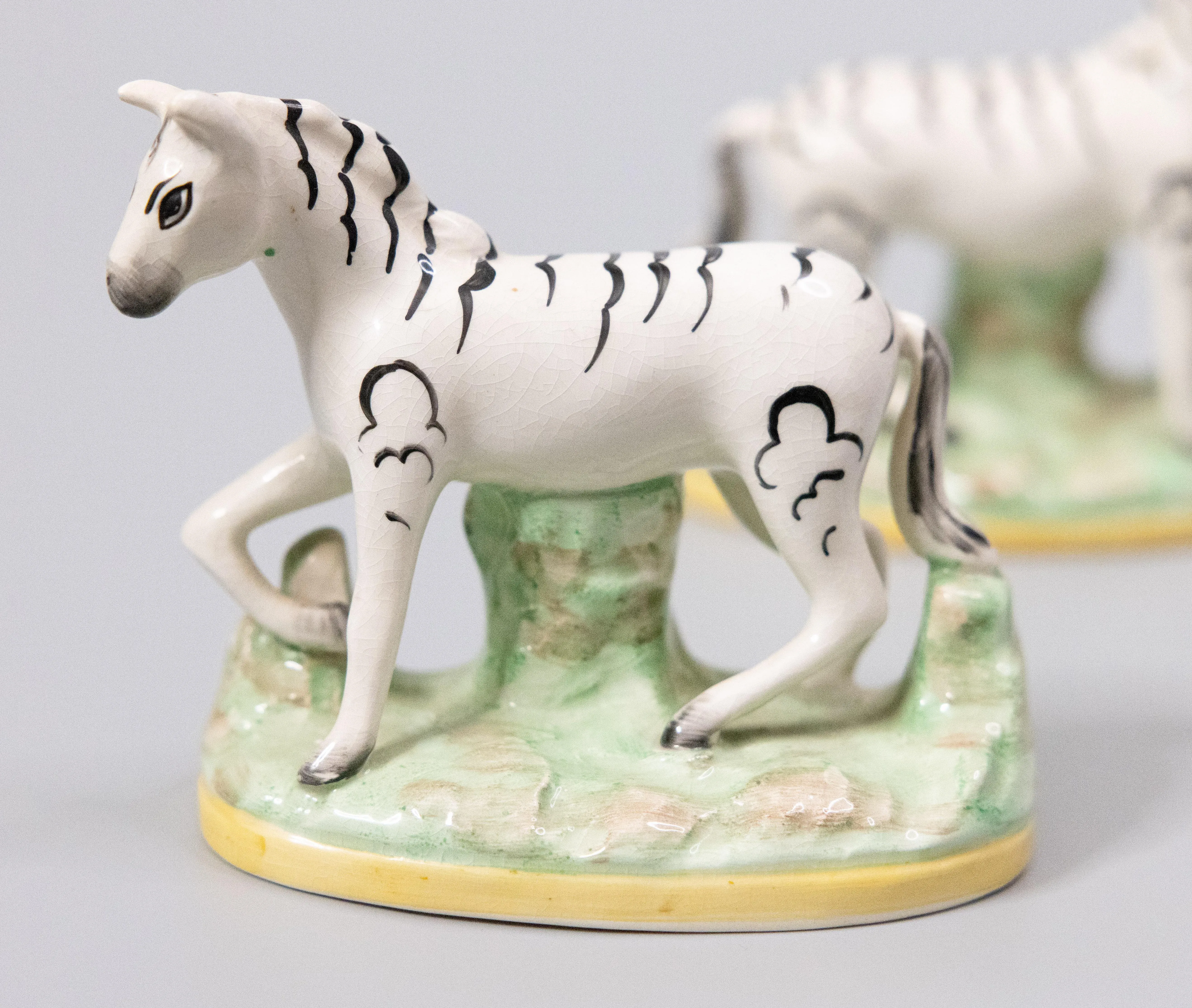 Antique English Staffordshire Zebras Figurines - a Pair