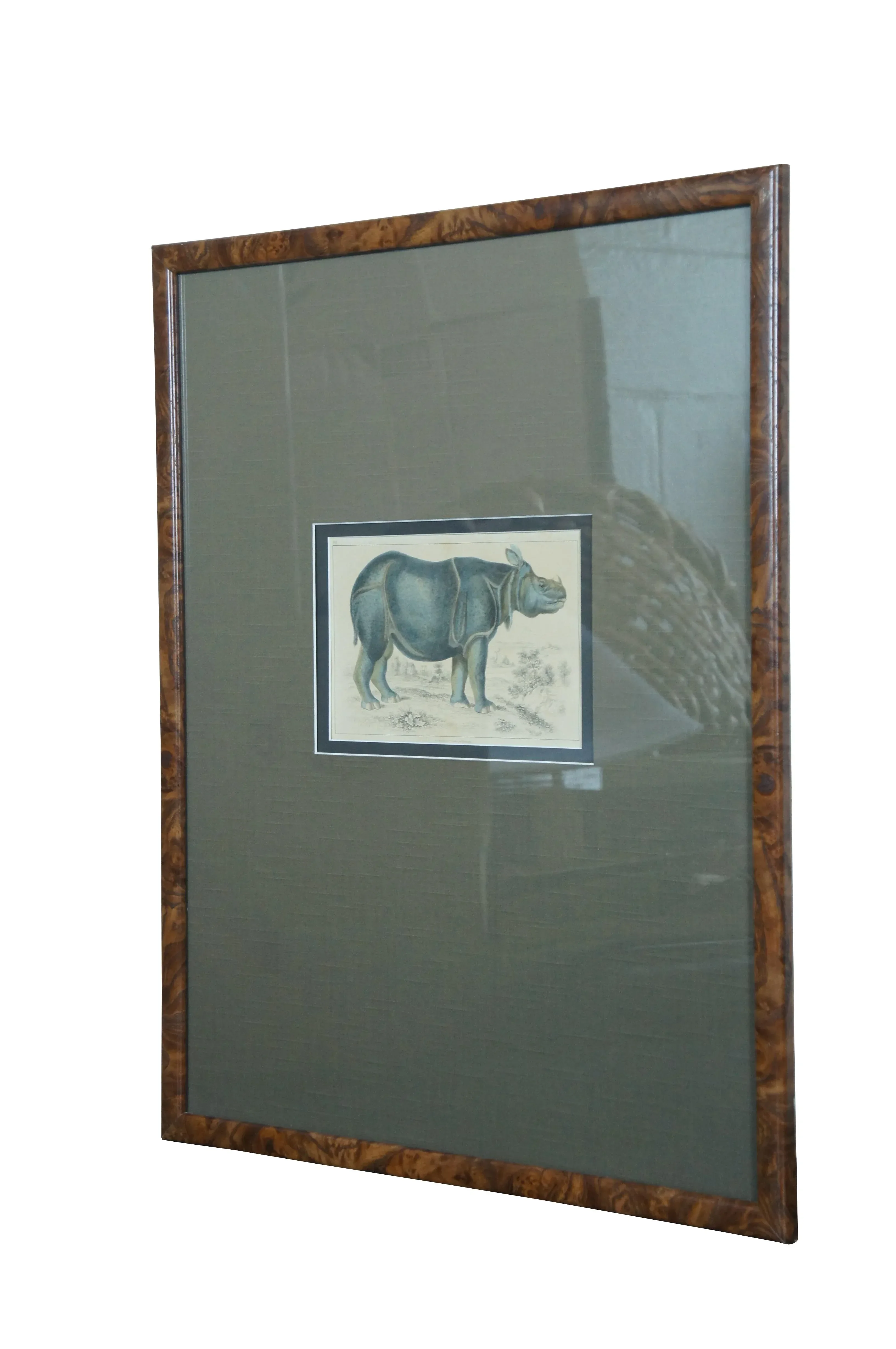 Antique 1842 English Fullarton African Rhino Rhinoceros Engraving, Framed