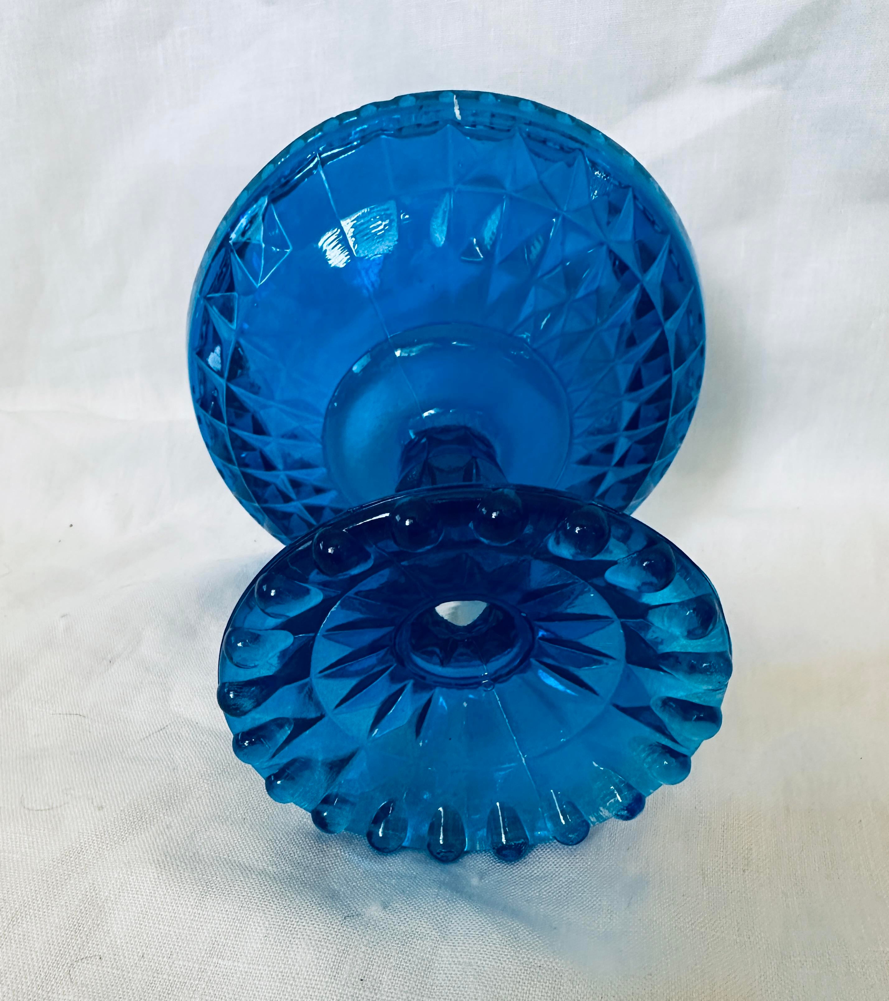 1940年代 Fentonフェントン フタ付きキャンディディッシュ Vintage Blue Fenton Opalescent Glass Pedestal Candy Dish | eBay