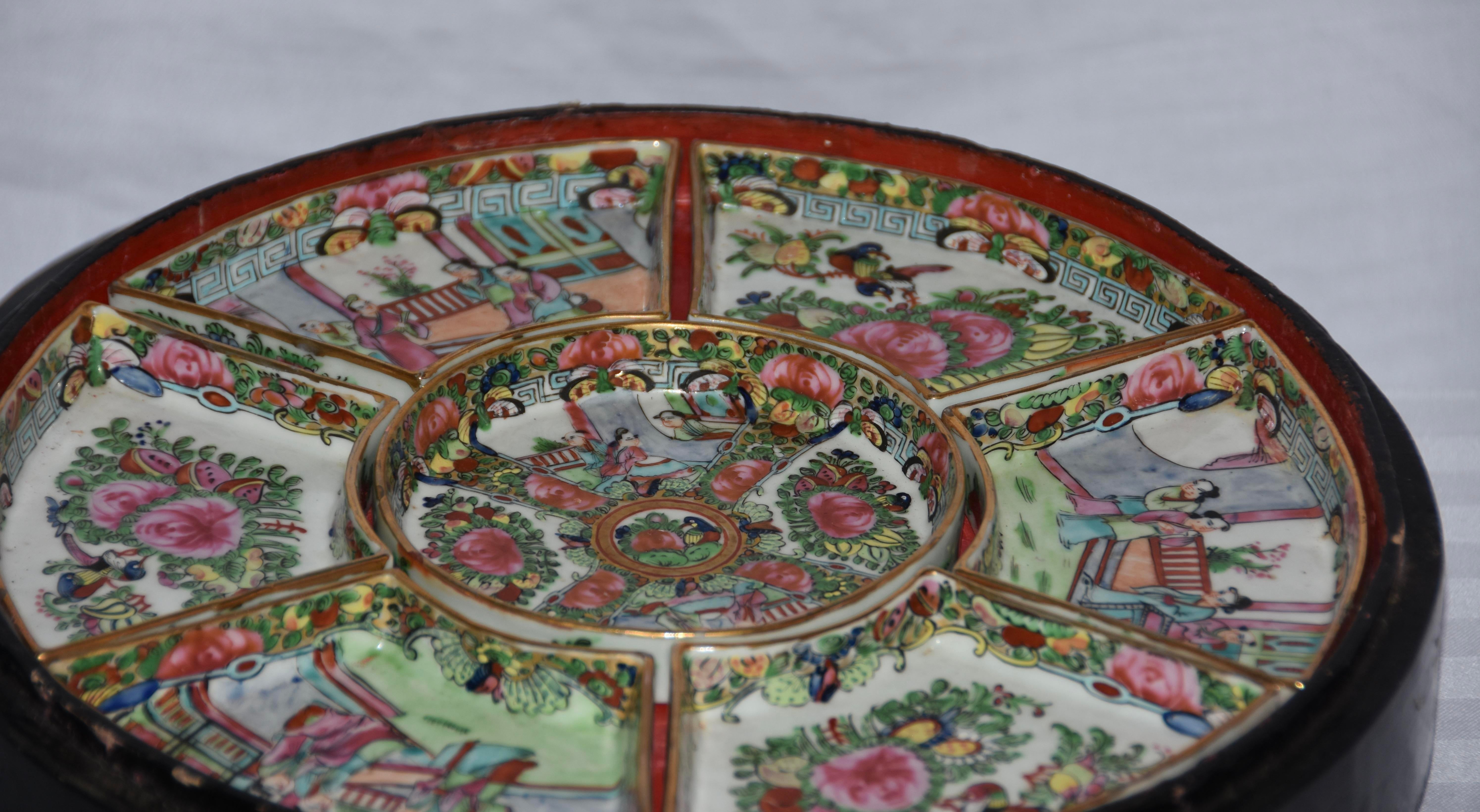 Mid 19th Century Famille Rose Medallion Sweetmeat Condiment 8