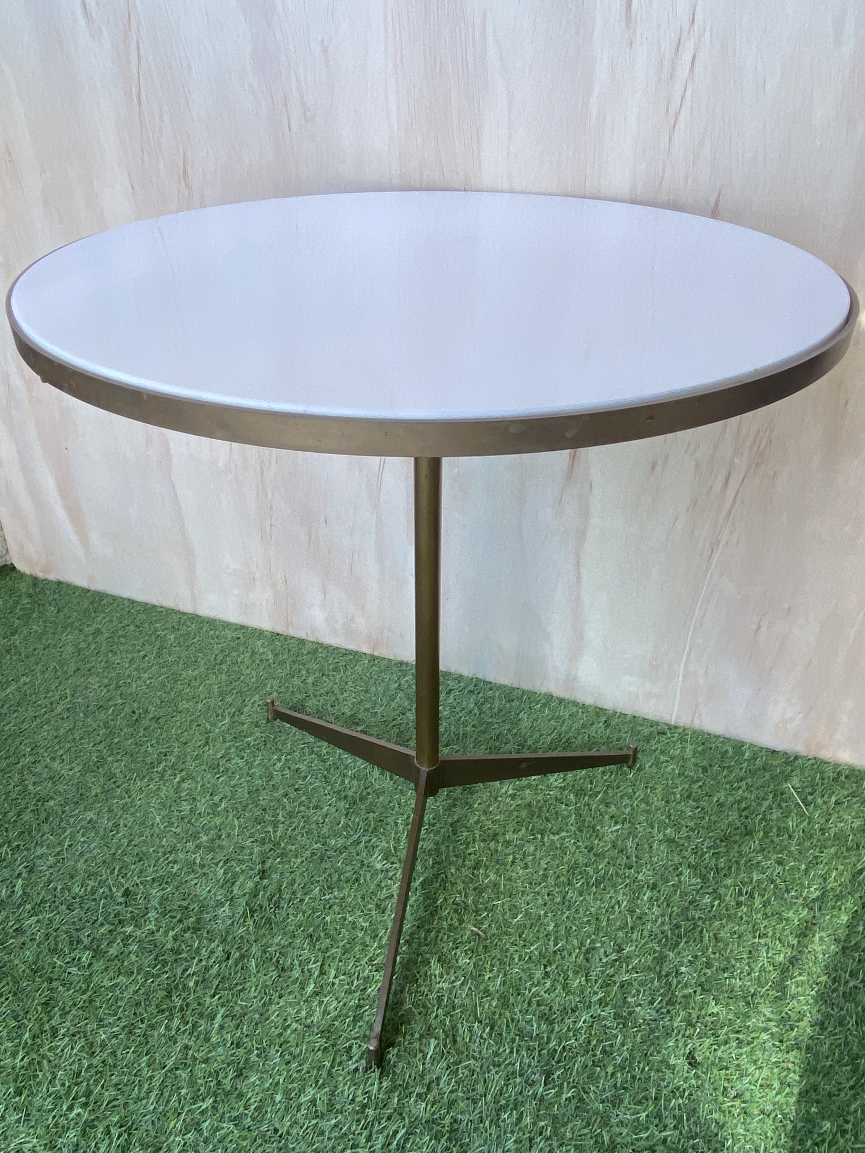 paul mccobb cigarette table 1950s Paul McCobb Orig. Vitrolite Milk Glass Top Brass Cigarette Side Table