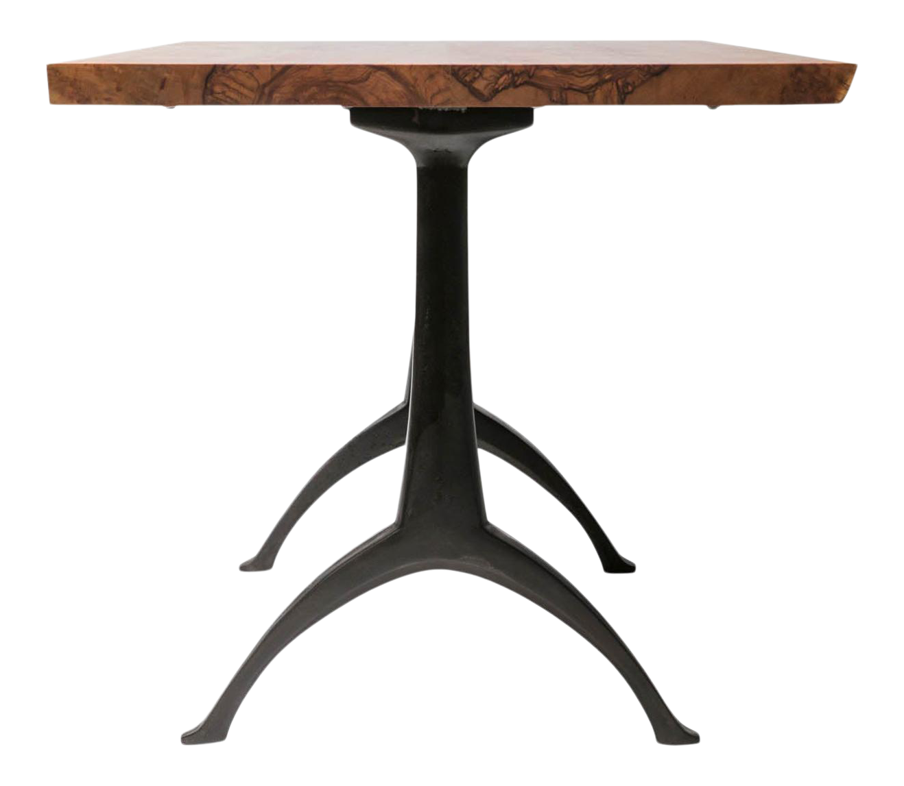 Live Edge Dining Table Light Color Wood on Black Patina Cast Wishbone