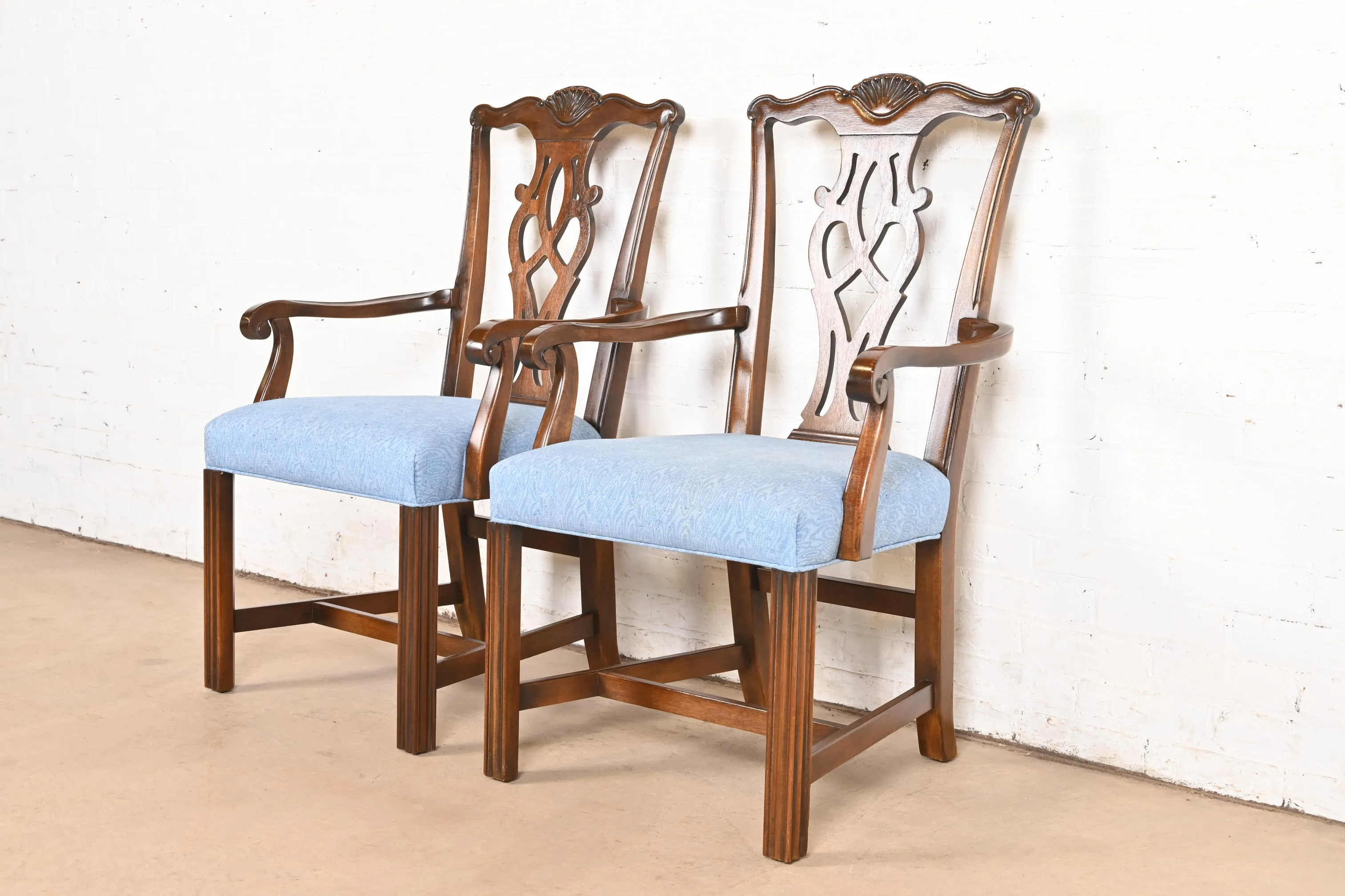 Drexel Heritage Georgian Carved Mahogany Armchairs or Dining