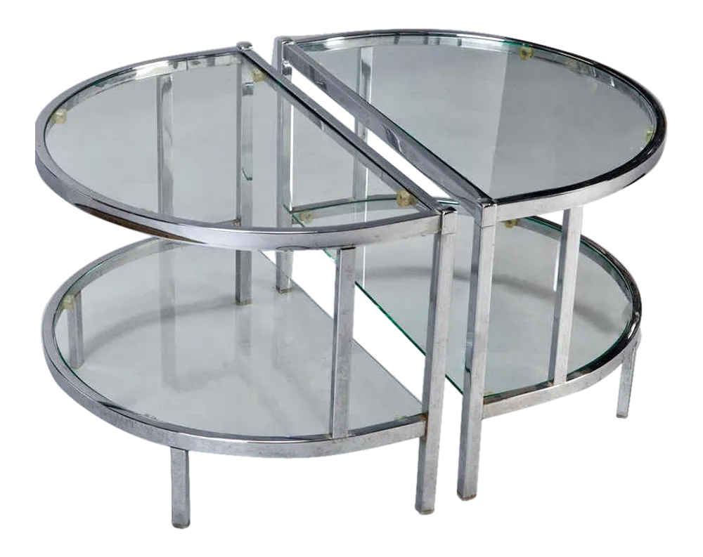 Mid Century Demilune Chrome & Glass Side Tables Pair Chairish
