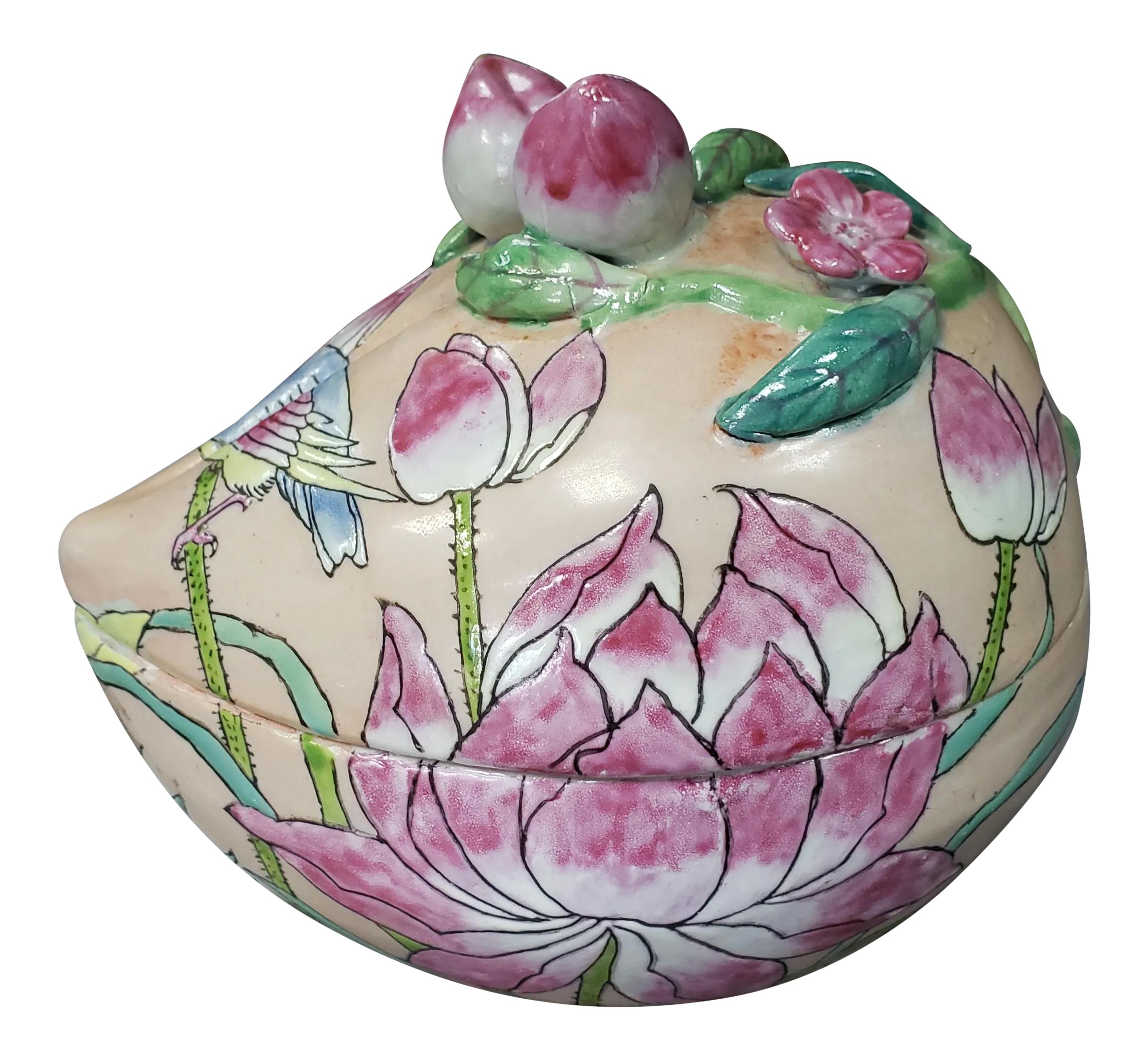 Late 19th Century Chinese Famille Rose Canton Porcelain Peach Form Presentation Box Chairish