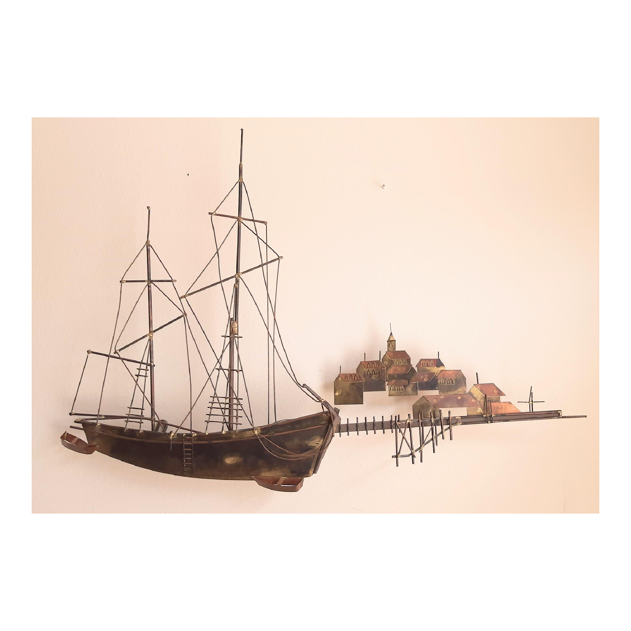 Vintage Jere Artisian House Schooner Ship Wall Art Chairish