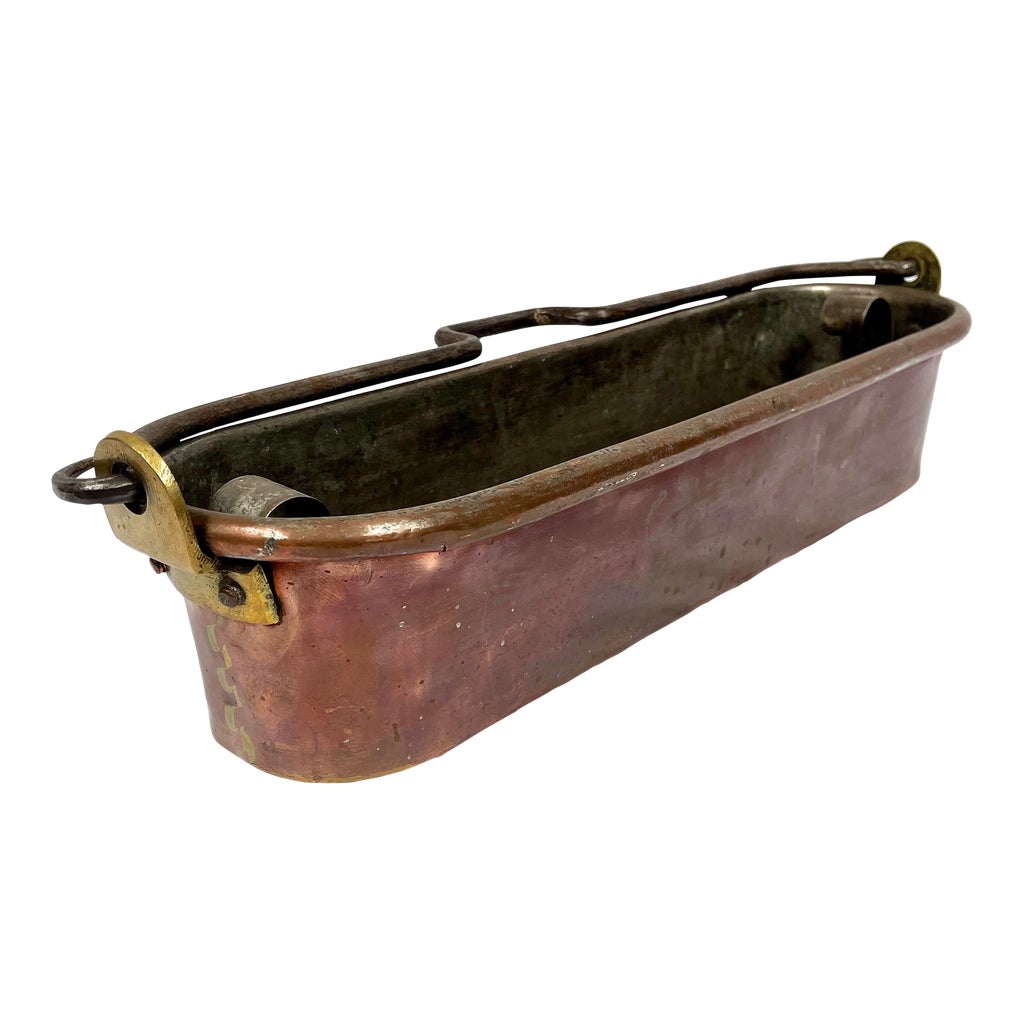 Antique 1800s French Copper Fish Poacher With Strainer | Chairish