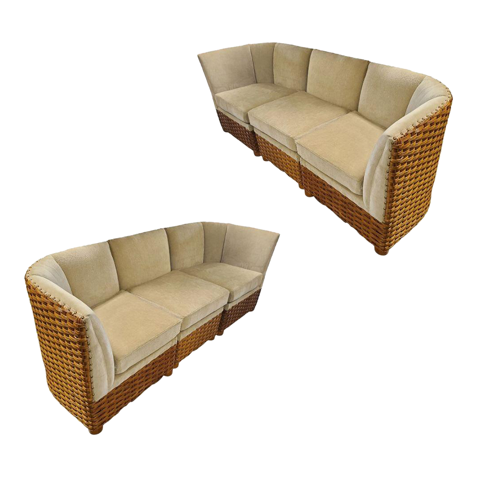 Mid Century Woven Wicker Sectional Dinner Booth Set of 2 Chairish