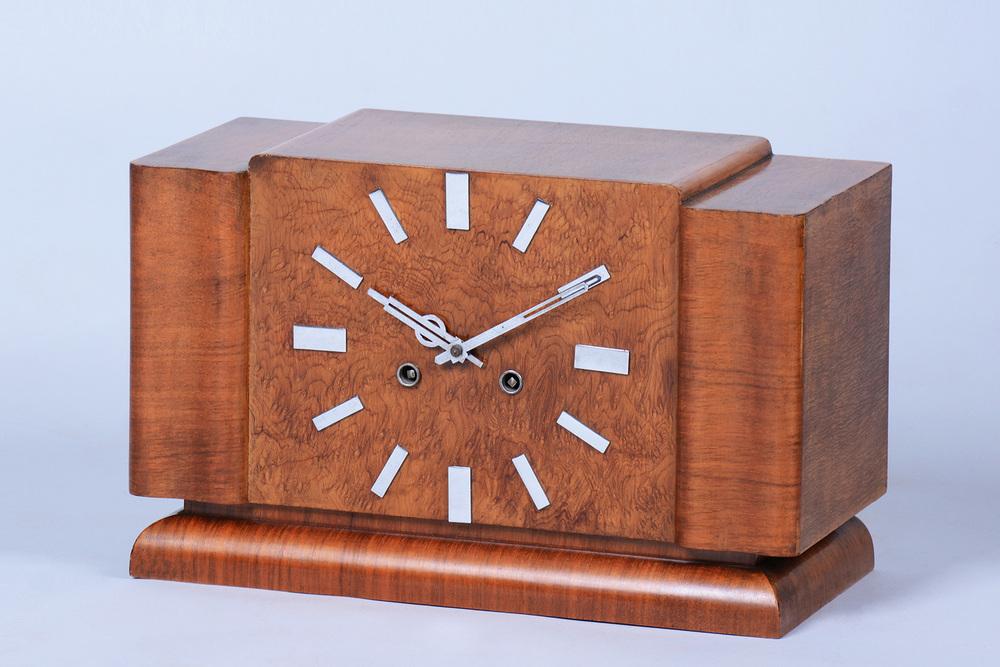 Art Deco Table Clock in Walnut, Czech, 1920s | Chairish